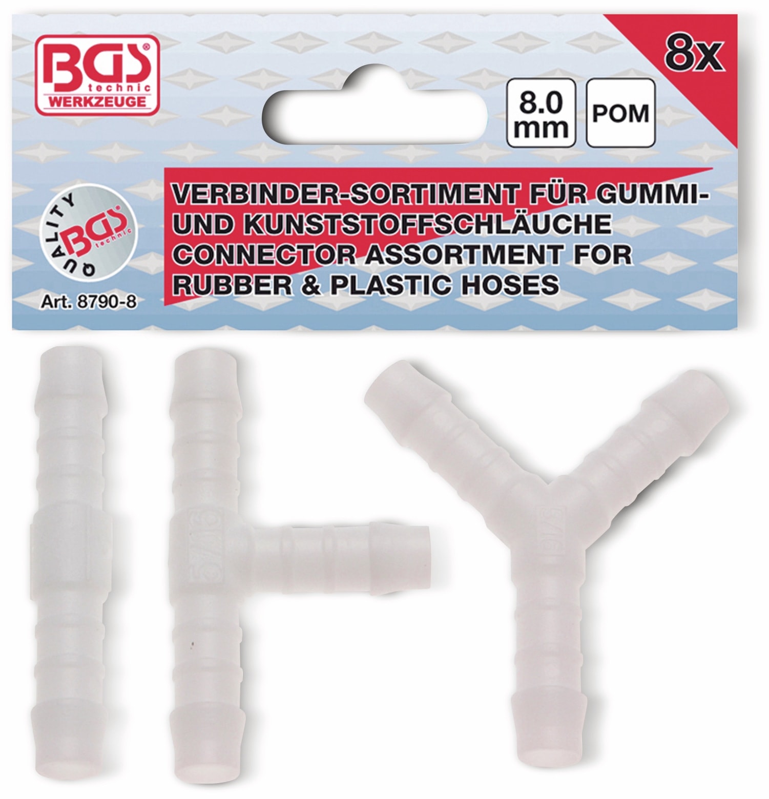 BGS TECHNIC Schlauch-Verbinder-Sortiment 8 mm, 8-teilig BGS TECHNIC Schlauch-Verbinder-Sortiment 8 mm, 8-teilig