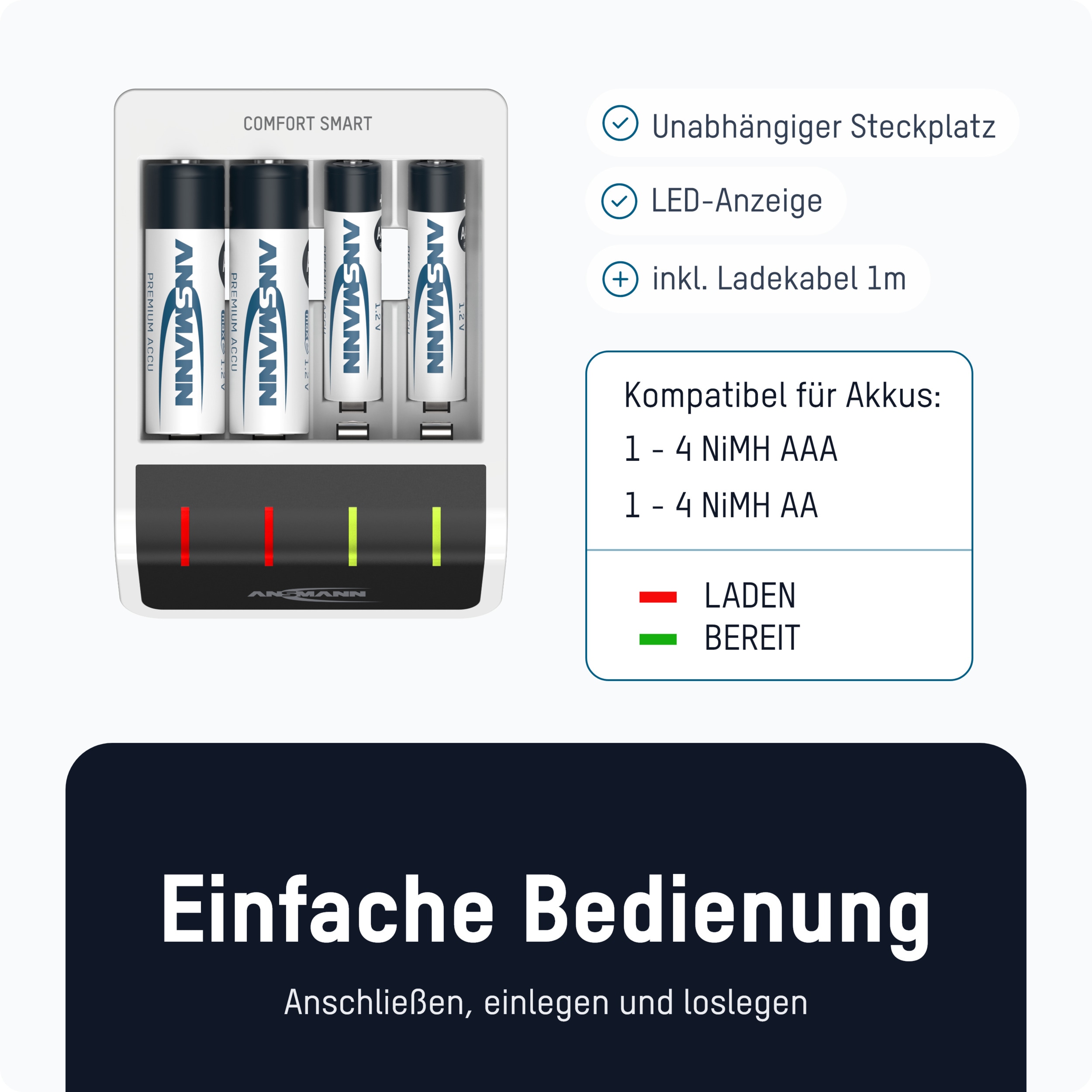 ANSMANN Ladegerät Comfort Smart, mit USB-Eingang ANSMANN Ladegerät Comfort Smart, mit USB-Eingang