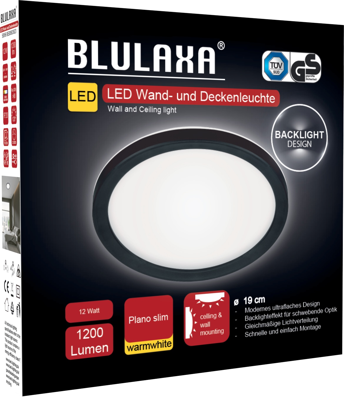 BLULAXA LED-Deckenleuchte, 12W, 3000K, 1200lm, warmweiß, IP20, schwarz BLULAXA LED-Deckenleuchte, 12W, 3000K, 1200lm, warmweiß, IP20, schwarz