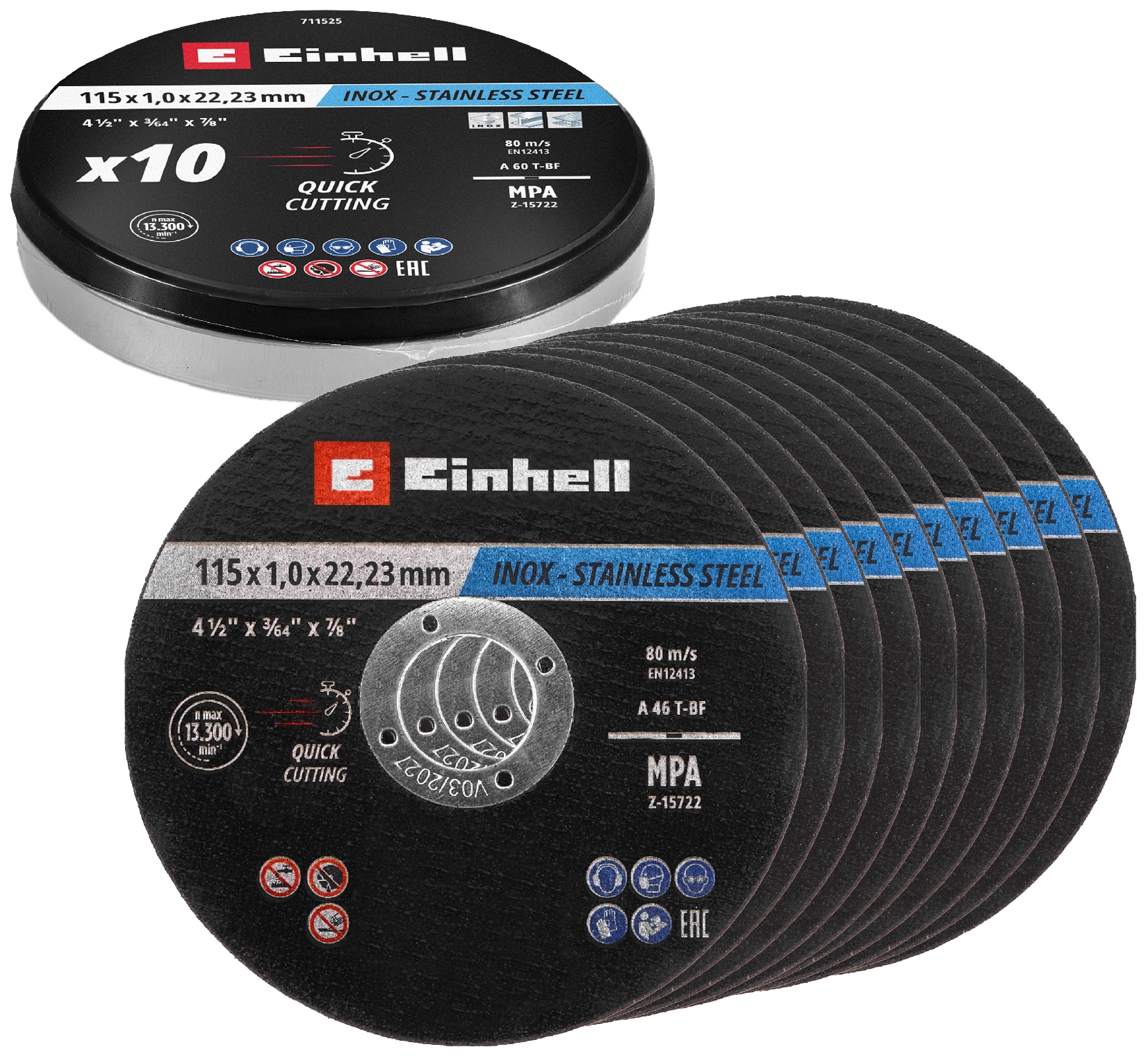 EINHELL Trennscheiben, 711525, 115x1,0 mm, 10 Stück EINHELL Trennscheiben, 711525, 115x1,0 mm, 10 Stück