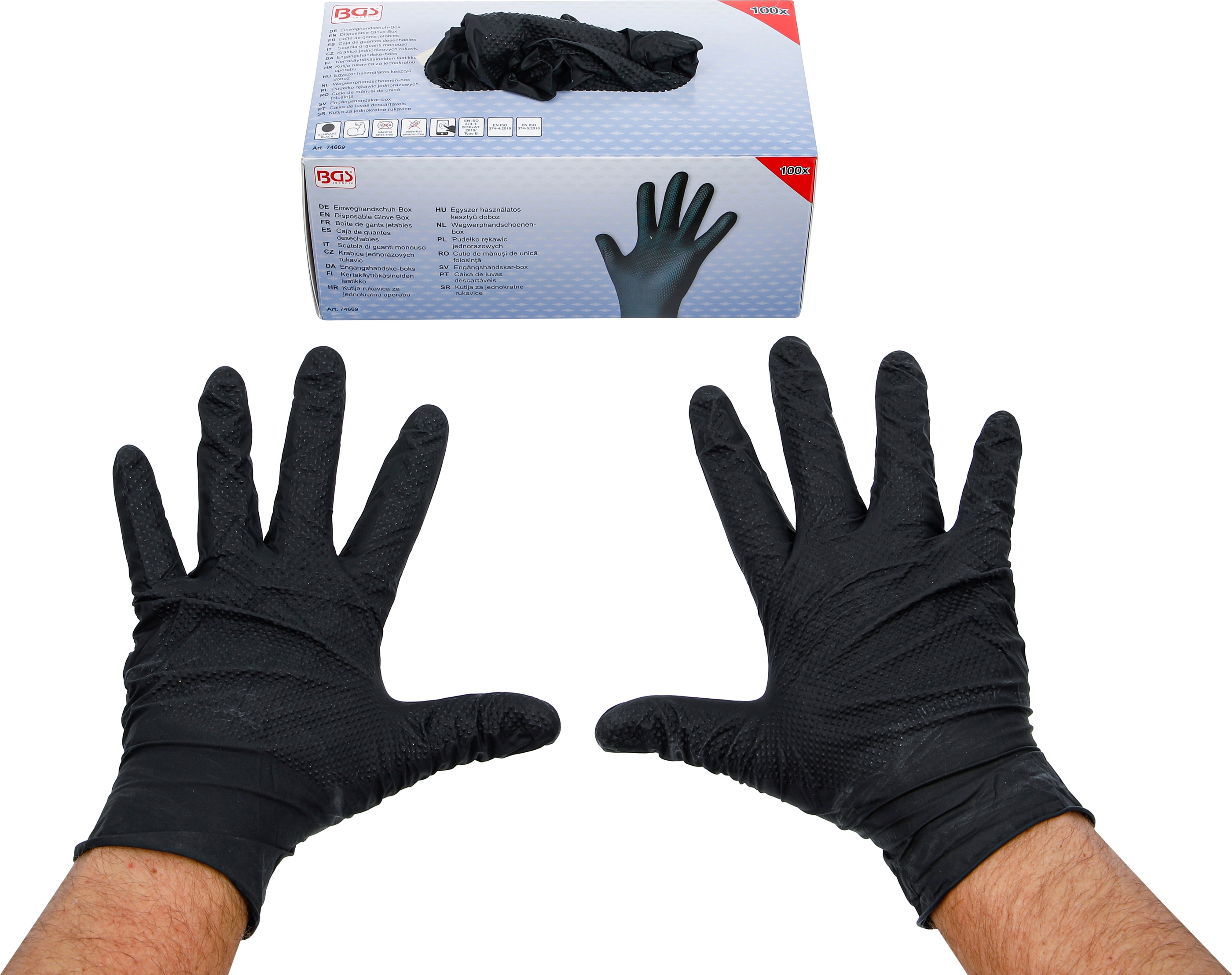 BGS TECHNIC Einweghandschuhe-Box, Nitril, Gr.L, mit extra Griffigkeit, 100 Stück BGS TECHNIC Einweghandschuhe-Box, Nitril, Gr.L, mit extra Griffigkeit, 100 Stück