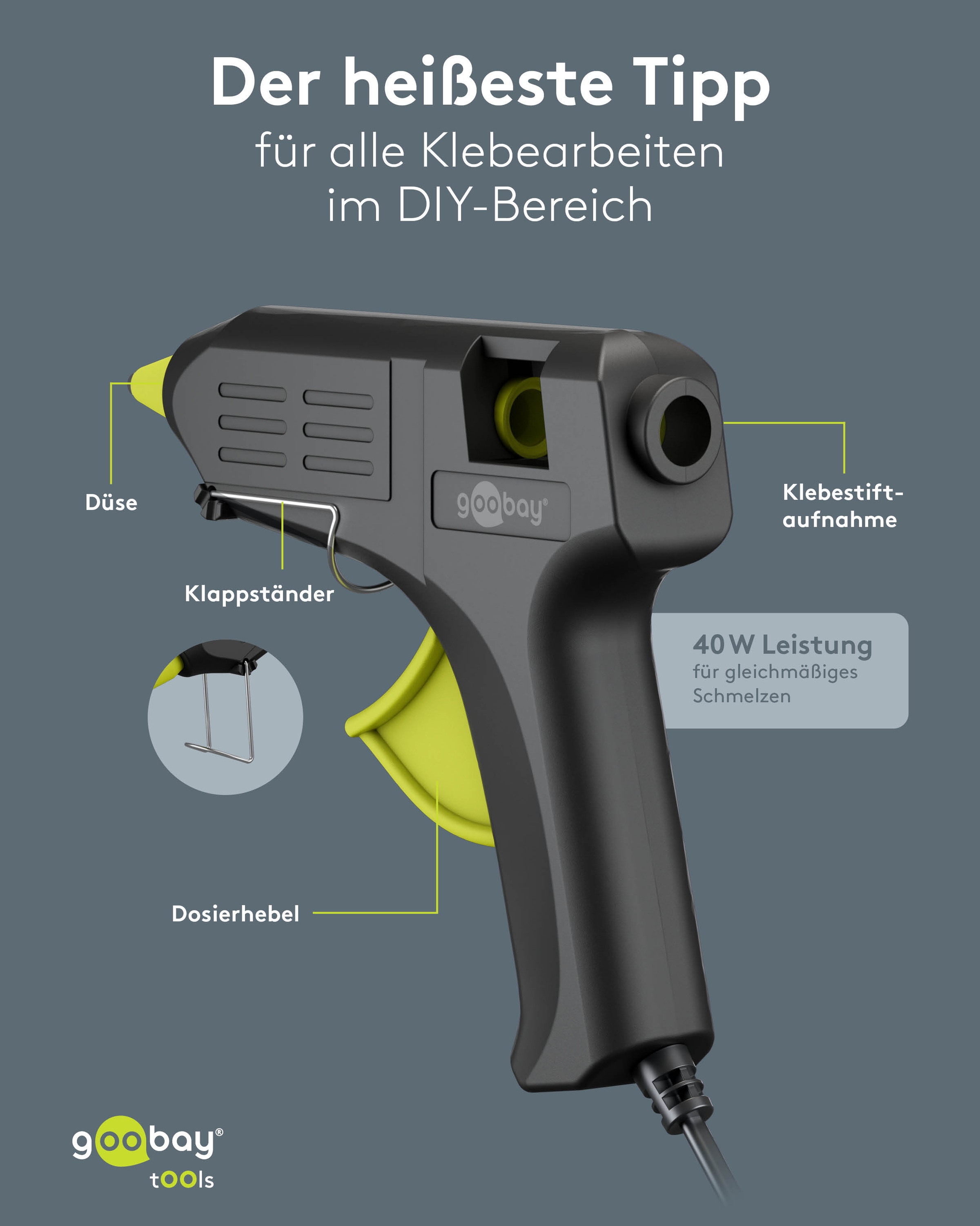 GOOBAY TOOLS Heißklebepistole Superior, 77826, 40 W, inkl. 20 Klebesticks GOOBAY TOOLS Heißklebepistole Superior, 77826, 40 W, inkl. 20 Klebesticks