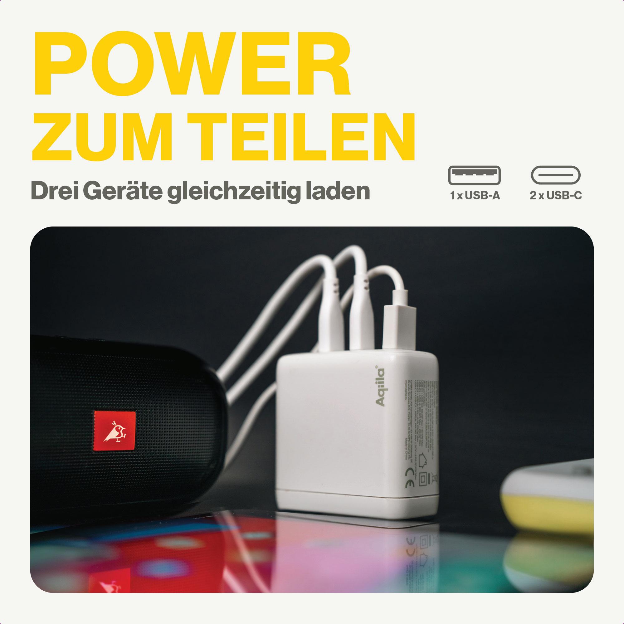 AQIILA USB-Lader Chargebird W4, 120 W, 3-fach, 2x USB-C, 1x USB-A AQIILA USB-Lader Chargebird W4, 120 W, 3-fach, 2x USB-C, 1x USB-A