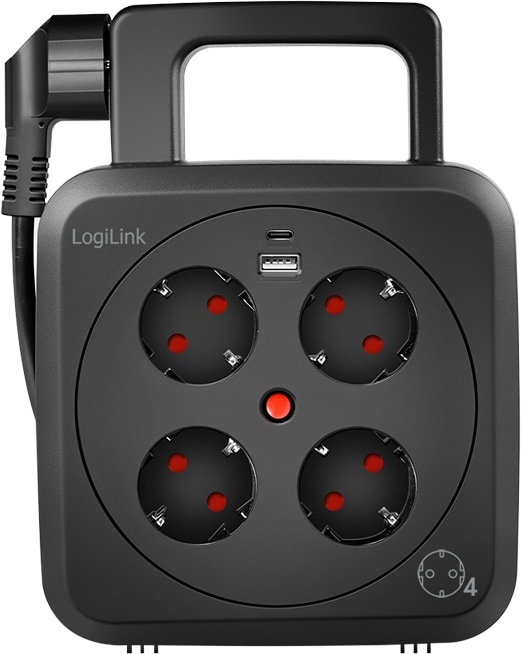 LOGILINK Kabeltrommel LPS504, 4-fach, 1x USB-A, 1x USB-C, 3000 W, 5 m LOGILINK Kabeltrommel LPS504, 4-fach, 1x USB-A, 1x USB-C, 3000 W, 5 m