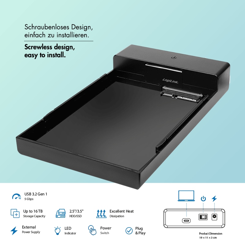 LOGILINK Festplattengehäuse UA0460 SATA HDD/SSD USB-C LOGILINK Festplattengehäuse UA0460 SATA HDD/SSD USB-C