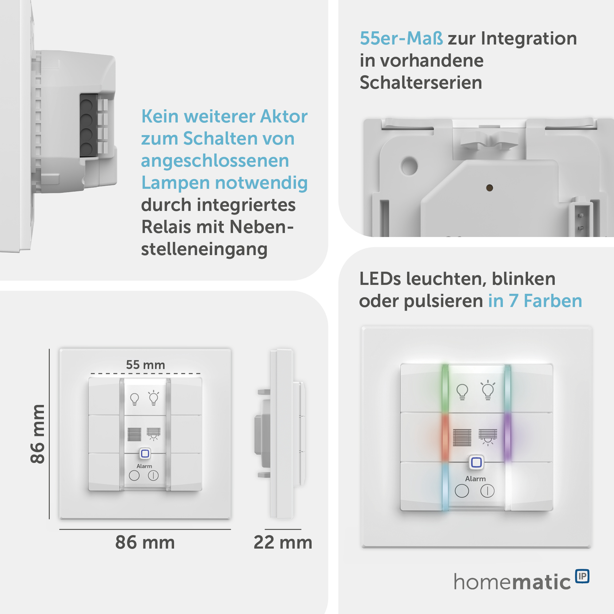 HOMEMATIC IP 162015A0 Wandtaster, 6-fach, 230 V