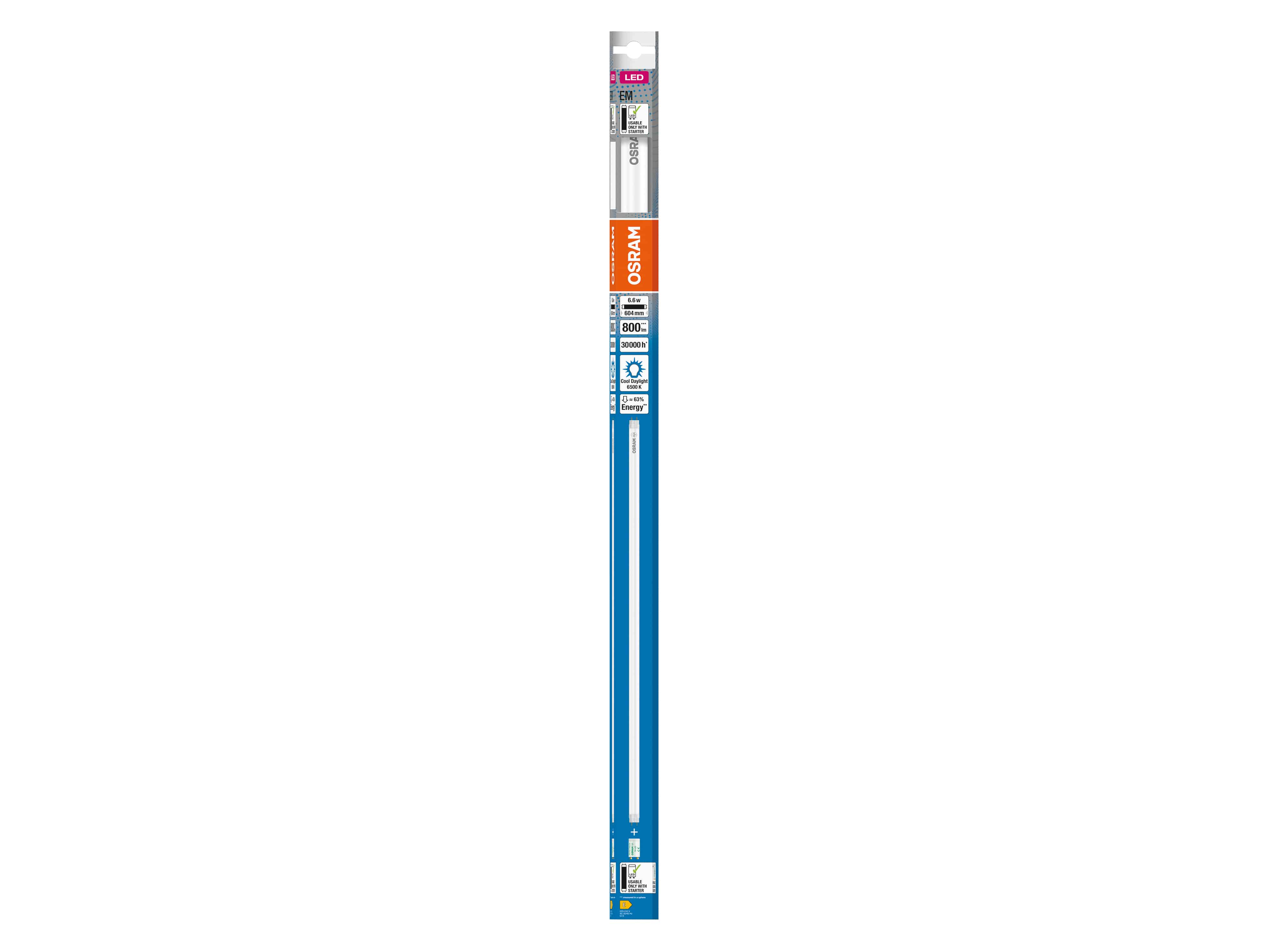 OSRAM LED-Röhre, T8, 600mm, G13, EEK: E, 6,6W, 800lm, 6500K, PC OSRAM LED-Röhre, T8, 600mm, G13, EEK: E, 6,6W, 800lm, 6500K, PC