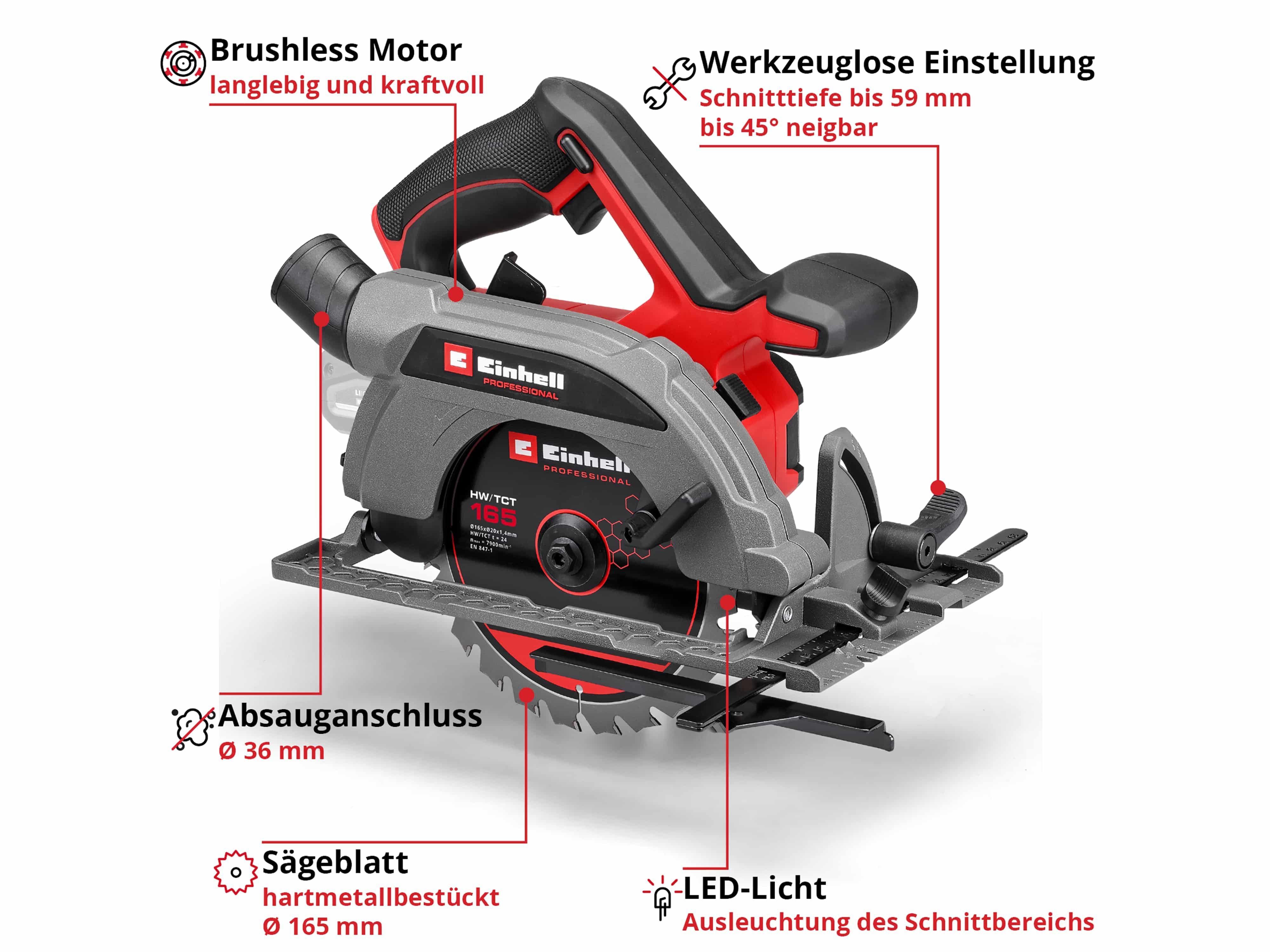 EINHELL PROFESSIONAL Akku-Handkreissäge TP-CS 18/165 Li BL, 4331225, Solo