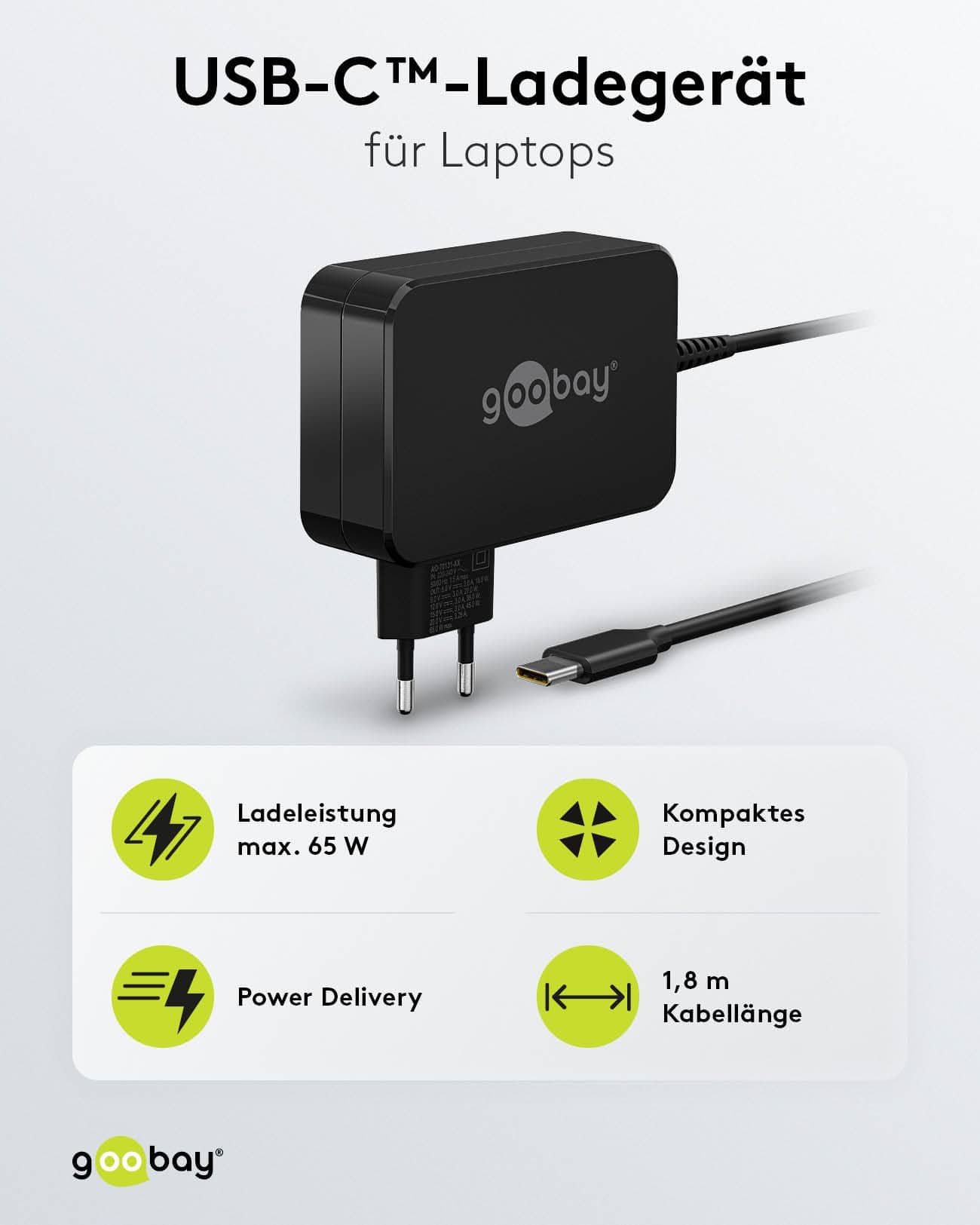 GOOBAY USB-Lader 65419, für Laptops, USB-C, 65 W GOOBAY USB-Lader 65419, für Laptops, USB-C, 65 W