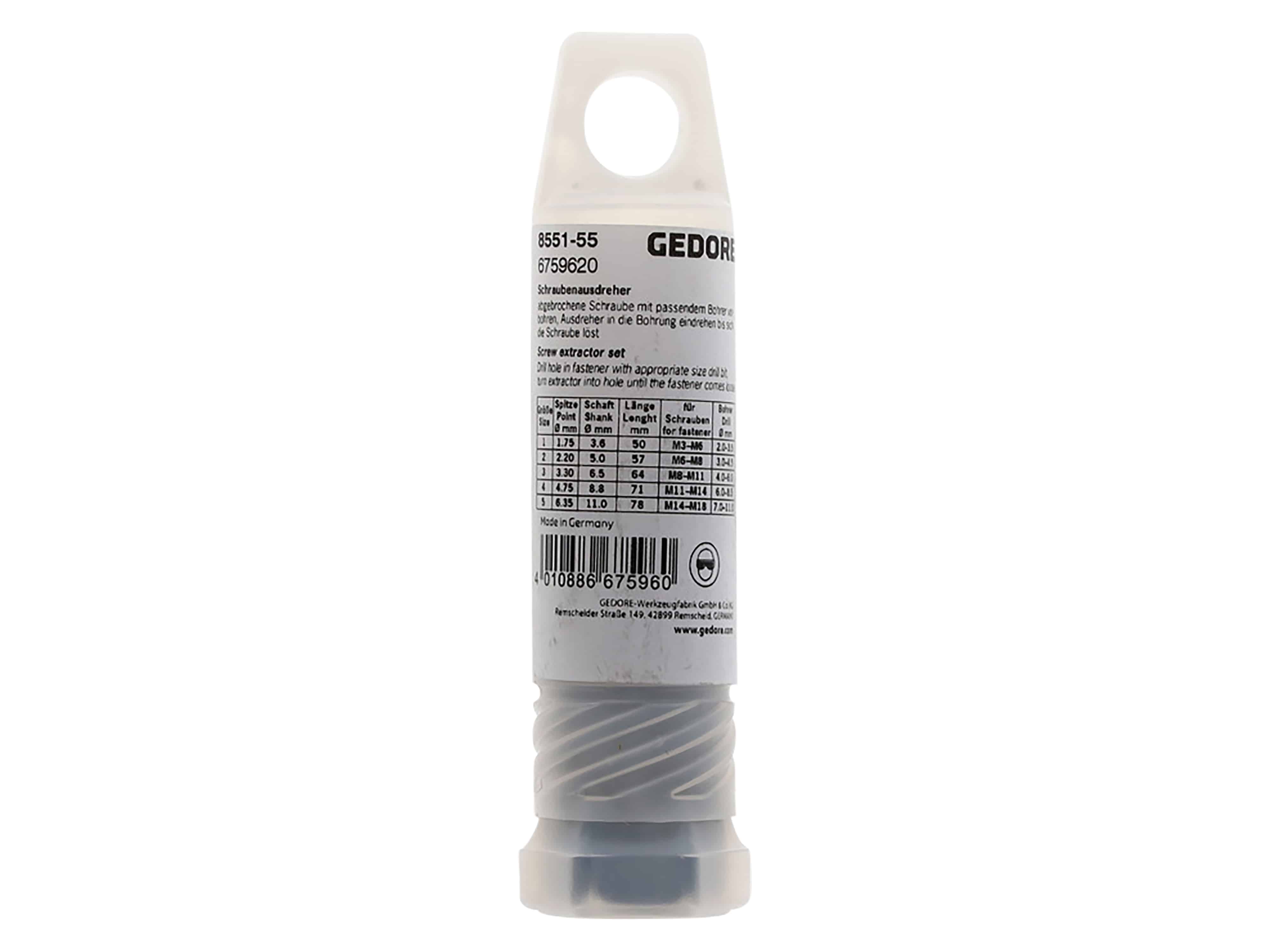 GEDORE BLAU Schraubenausdreher-Satz, 8551-55, M3-M18, 5-teilig GEDORE BLAU Schraubenausdreher-Satz, 8551-55, M3-M18, 5-teilig