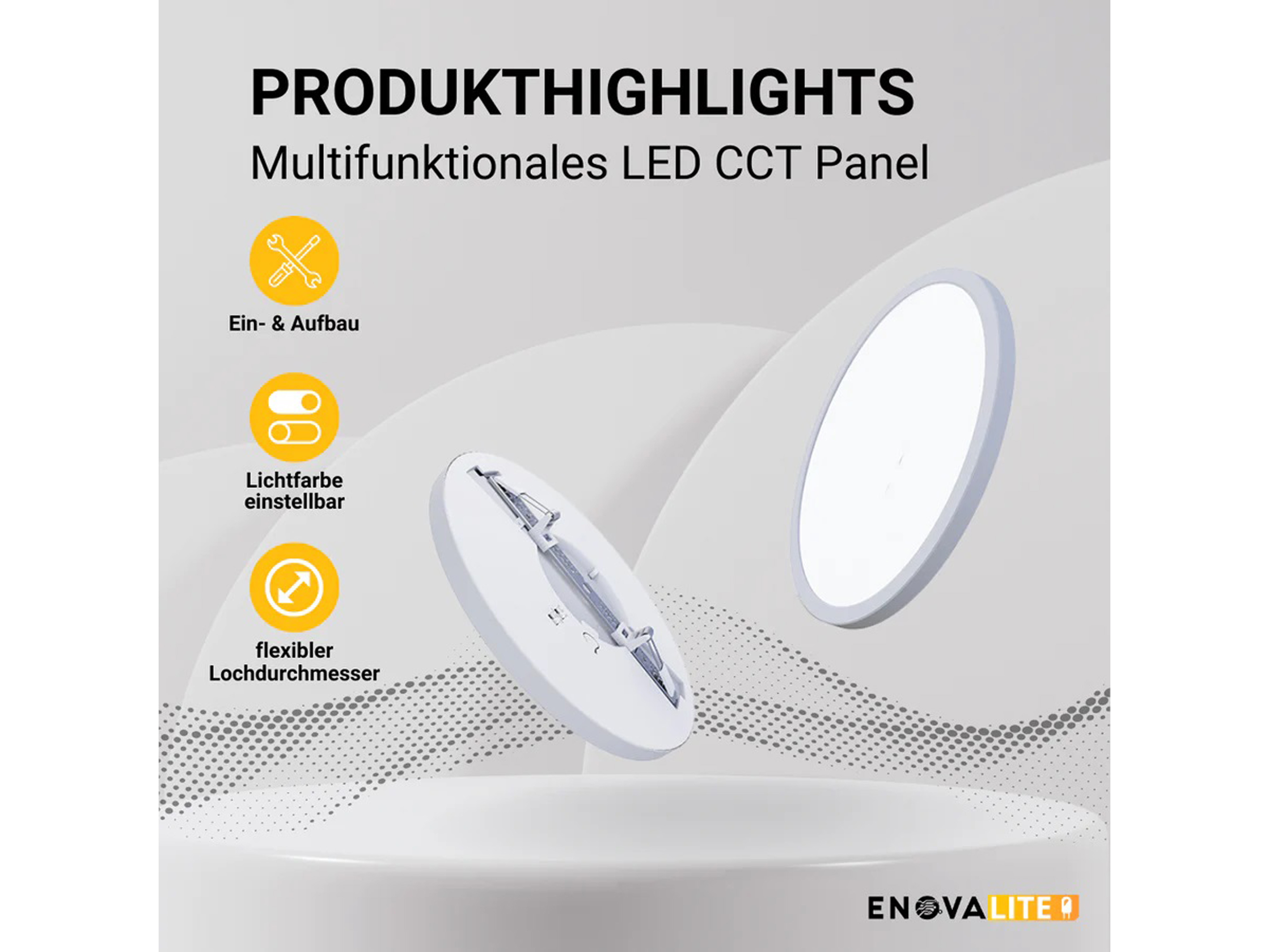 ENOVALITE LED-Panel, EEK: F, 18W, 1880lm, CCT, ø225 ENOVALITE LED-Panel, EEK: F, 18W, 1880lm, CCT, ø225