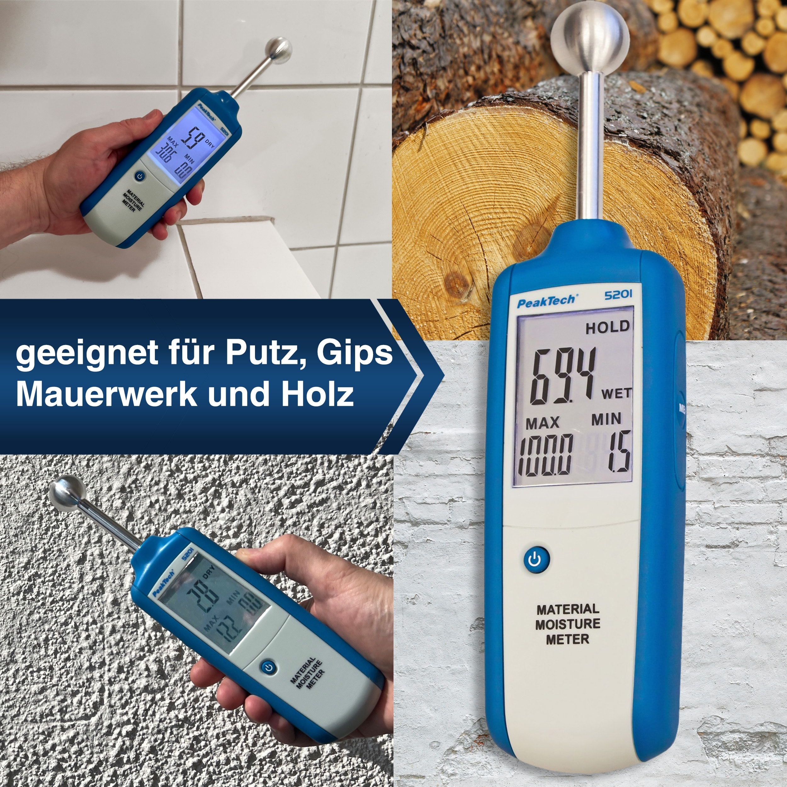 PEAKTECH Holz-& Materialfeuchtemessgerät, P 5201 PEAKTECH Holz-& Materialfeuchtemessgerät, P 5201