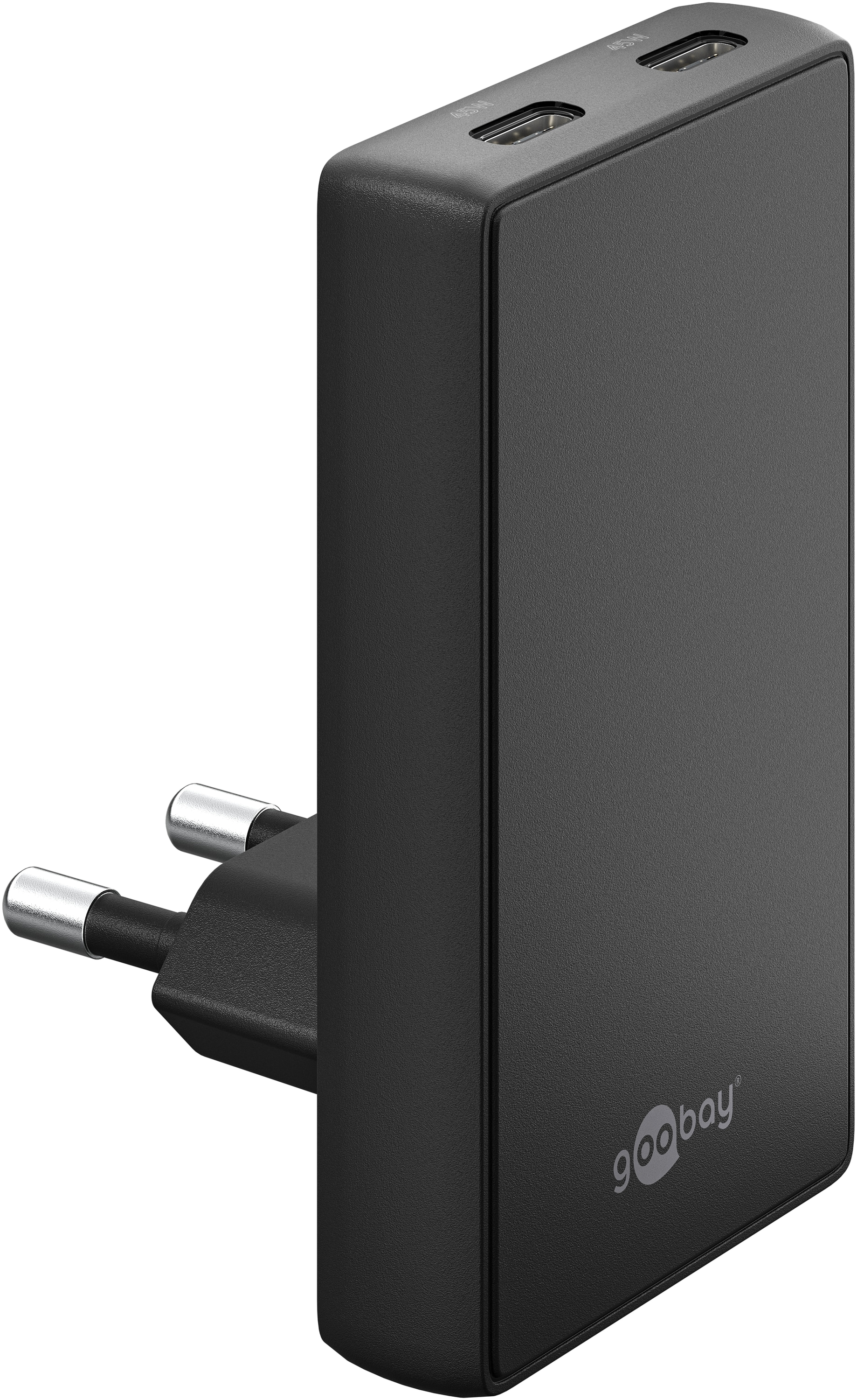 GOOBAY Dual-Schnelladegeräte, 45W, 2x USB-C, 90° abgewickelt, flach, schwarz GOOBAY Dual-Schnelladegeräte, 45W, 2x USB-C, 90° abgewickelt, flach, schwarz