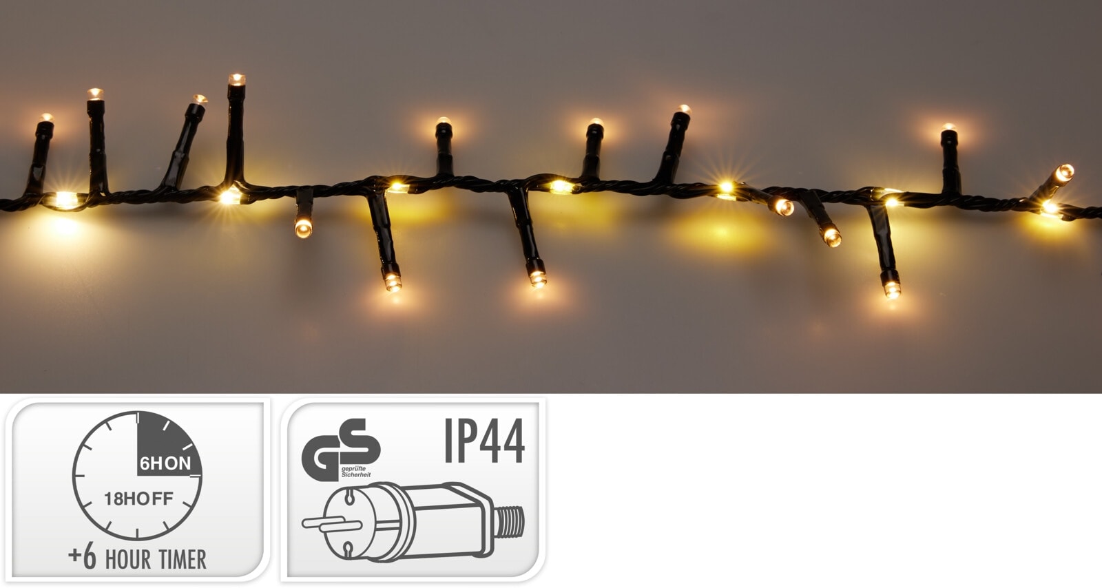 LED-Clusterlichterkette warmweiß, 710 LEDs, schwarzes Kabel, Innen/Außen, 13m KOOPMAN LED-Clusterlichterkette warmweiß, 710 LEDs, schwarzes Kabel, Innen/Außen, 13m