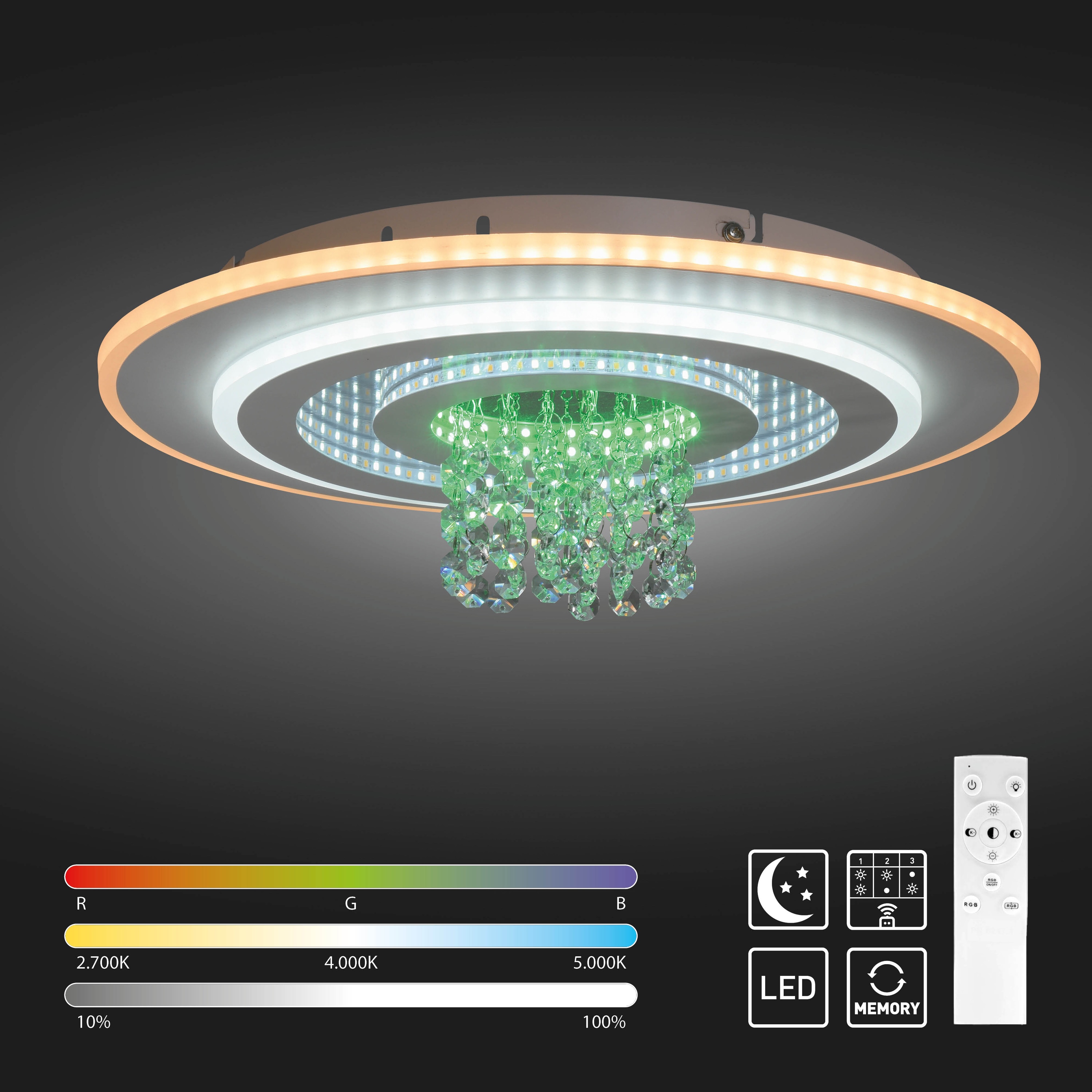 JUST LIGHT LED-Deckenleuchte 14518-16, 24W, 2800lm, CCT, RGB, IP20, weiß