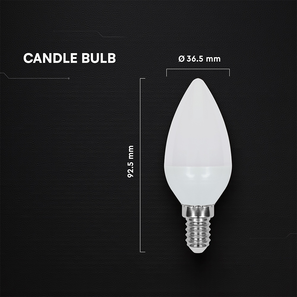 V-TAC LED-Lampe VT-2142166, EEK: F, 3,7W, 320lm, 3000K, C37, E14, 180° V-TAC LED-Lampe VT-2142166, EEK: F, 3,7W, 320lm, 3000K, C37, E14, 180°
