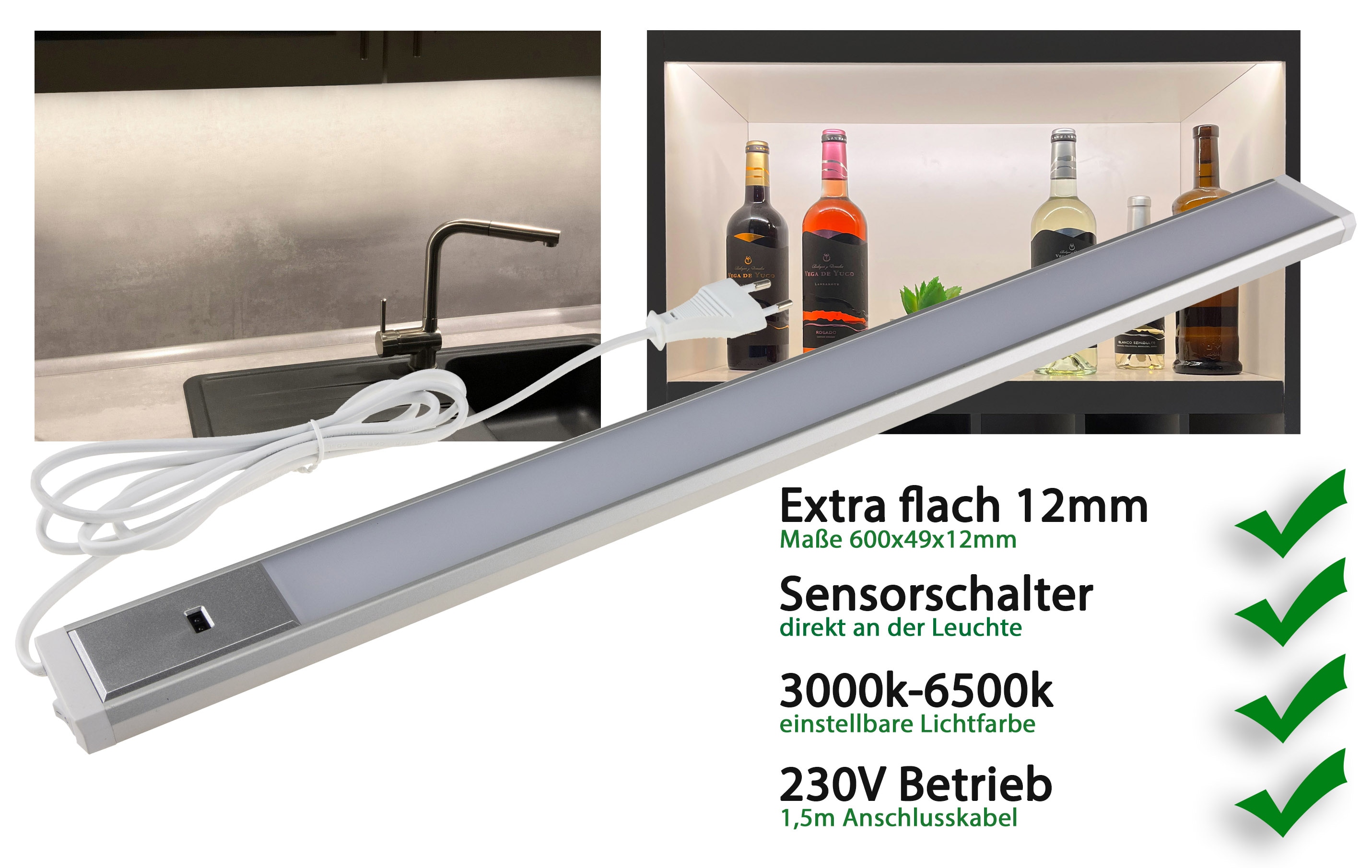 CHILITEC LED-Unterbauleuchte Comprido 600 CCT, EEK: G, 3000...6500 K, 60 cm