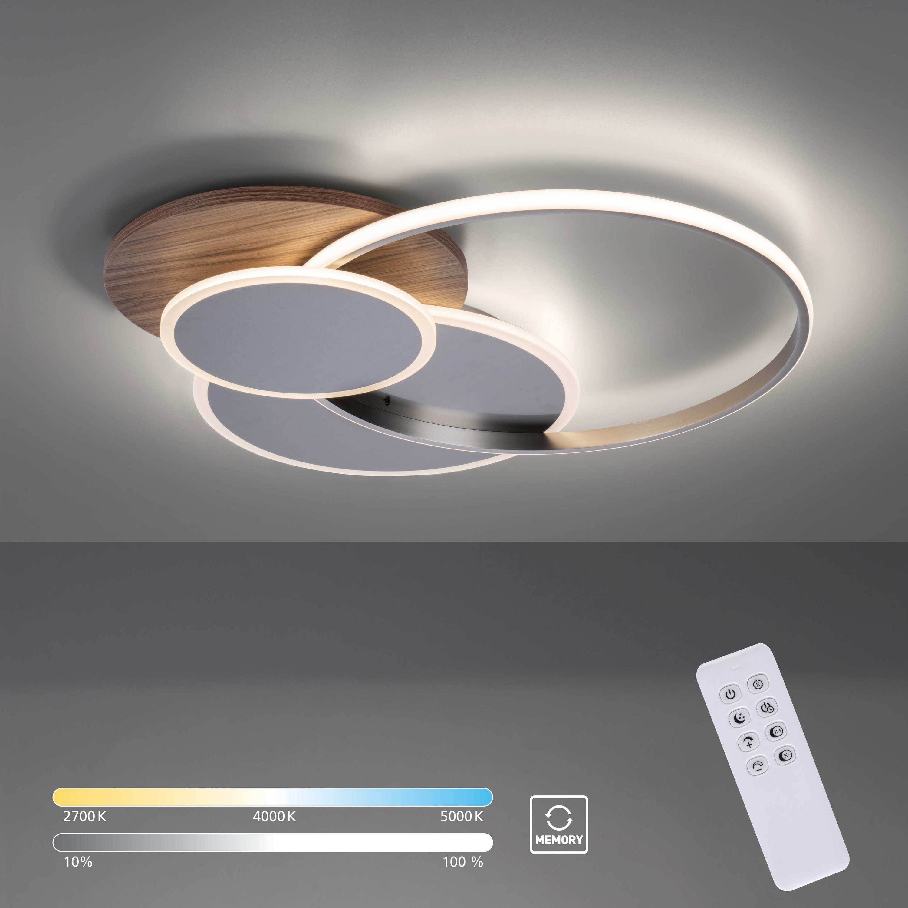 PAUL NEUHAUS LED-Deckenleuchte 8329-79 Silber-Holzdekor, 50 W, 6000 lm, CCT PAUL NEUHAUS LED-Deckenleuchte 8329-79 Silber-Holzdekor, 50 W, 6000 lm, CCT