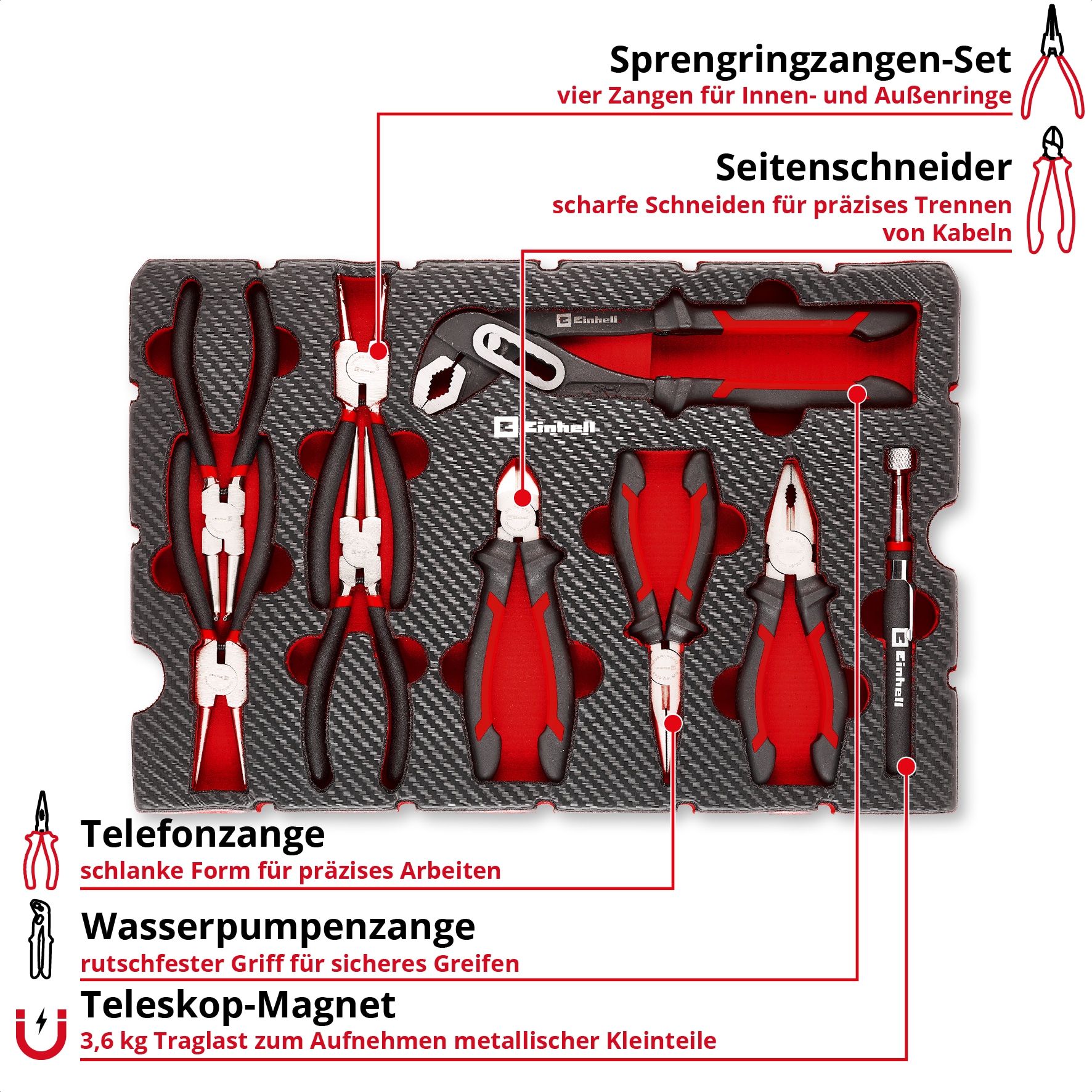 EINHELL E-Case-Einleger Zangen, 370522, 9-teilig