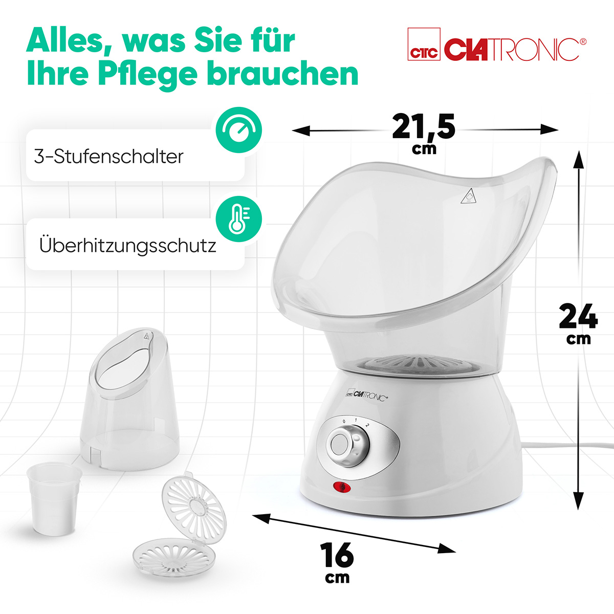 CLATRONIC Gesichtssauna & Inhalationsgerät GS 3656, 3-Stufen CLATRONIC Gesichtssauna & Inhalationsgerät GS 3656, 3-Stufen