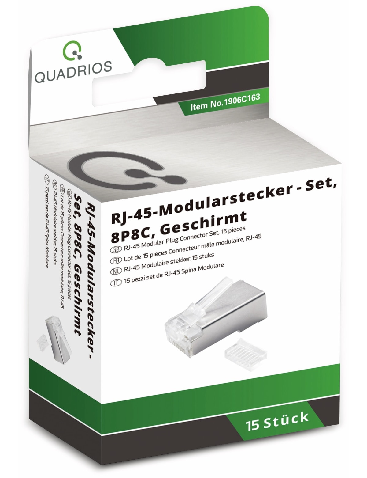 QUADRIOS Modularstecker-Set 1906C163, Polzahl 8P8C, geschirmt, 15 Stück QUADRIOS, 1906C163, Modularstecker Set, Polzahl 8P8C - geschirmt, 15 St.