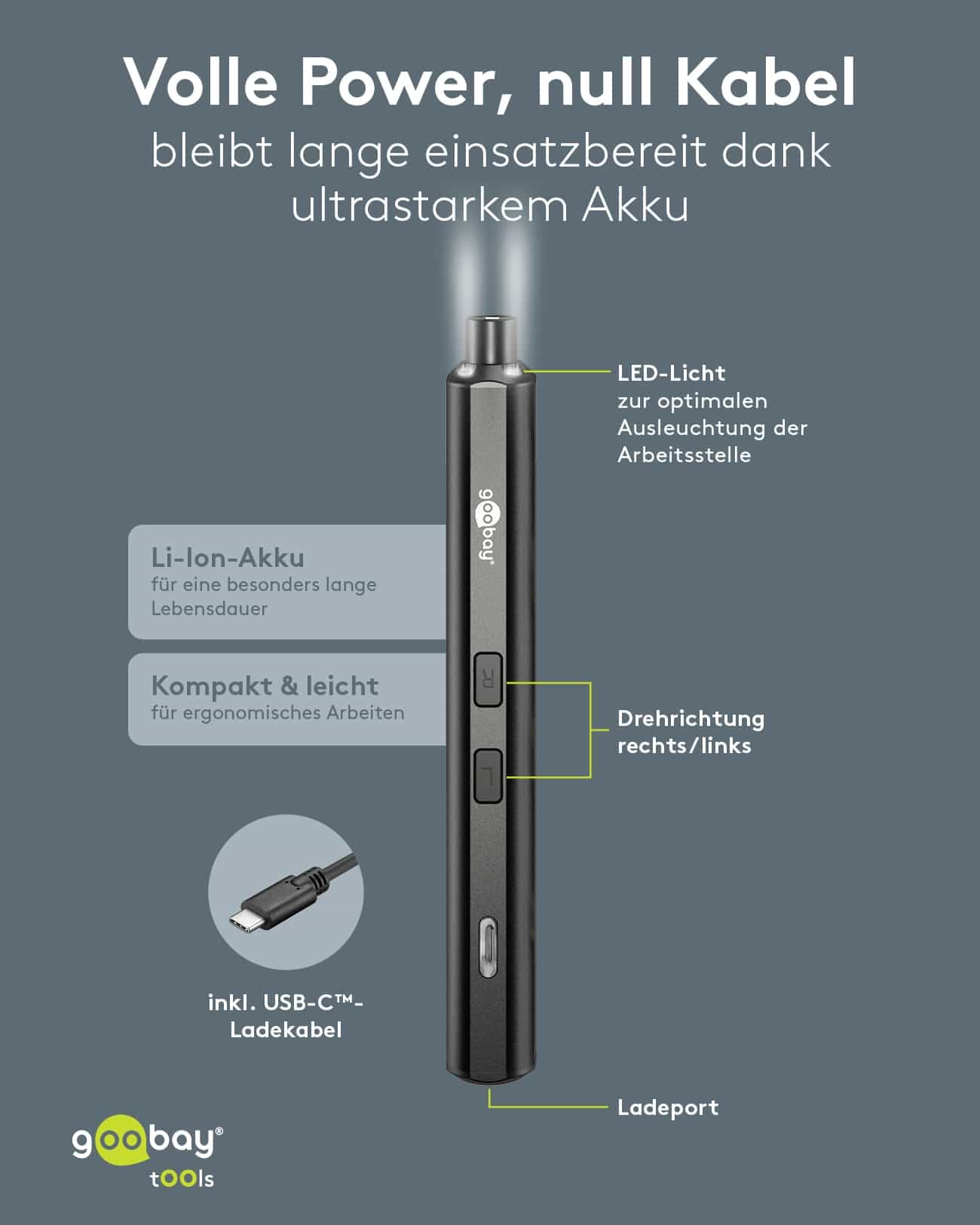 GOOBAY TOOLS Elektrischer Schraubendreher, 77838, mit 20-tlg. Präzisions-Bitsatz GOOBAY TOOLS Elektrischer Schraubendreher, 77838, mit 20-tlg. Präzisions-Bitsatz