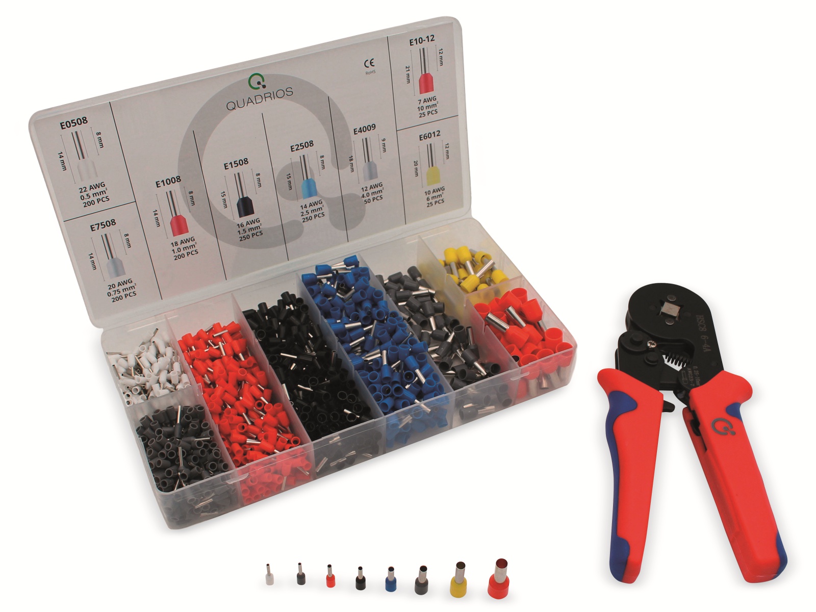 QUADRIOS Aderendhülsen-Set mit Crimpzange 2005CA001, 440 V, 1200 Stück QUADRIOS Aderendhülsen-Set mit Crimpzange, 2005CA001, 440 V
