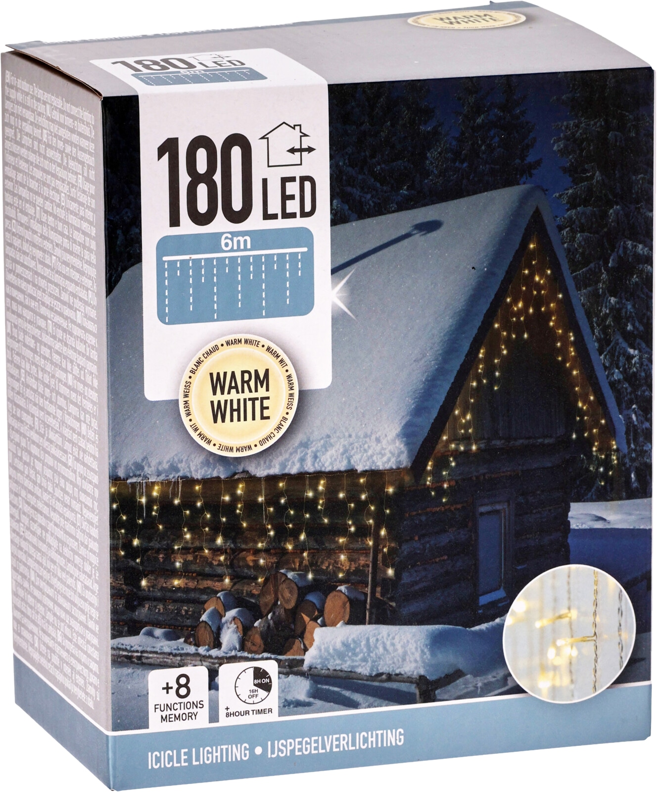 KOOPMAN LED-Lichtervorhang warmweiß, 180 LEDs, transparentes Kabel, Innen/Außen, 9m