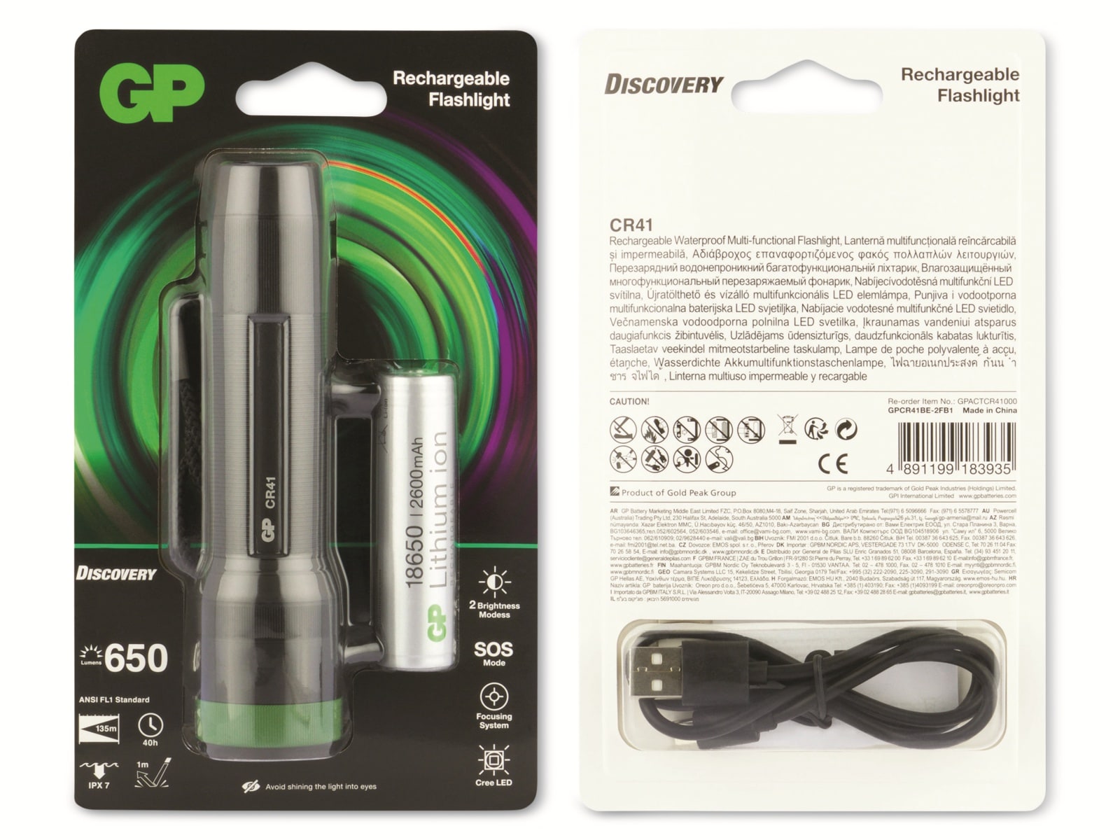 GP LED-Taschenlampe Discovery CR41, 650lm, USB wiederaufladbar GP LED-Taschenlampe Discovery CR41, 650lm, USB wiederaufladbar
