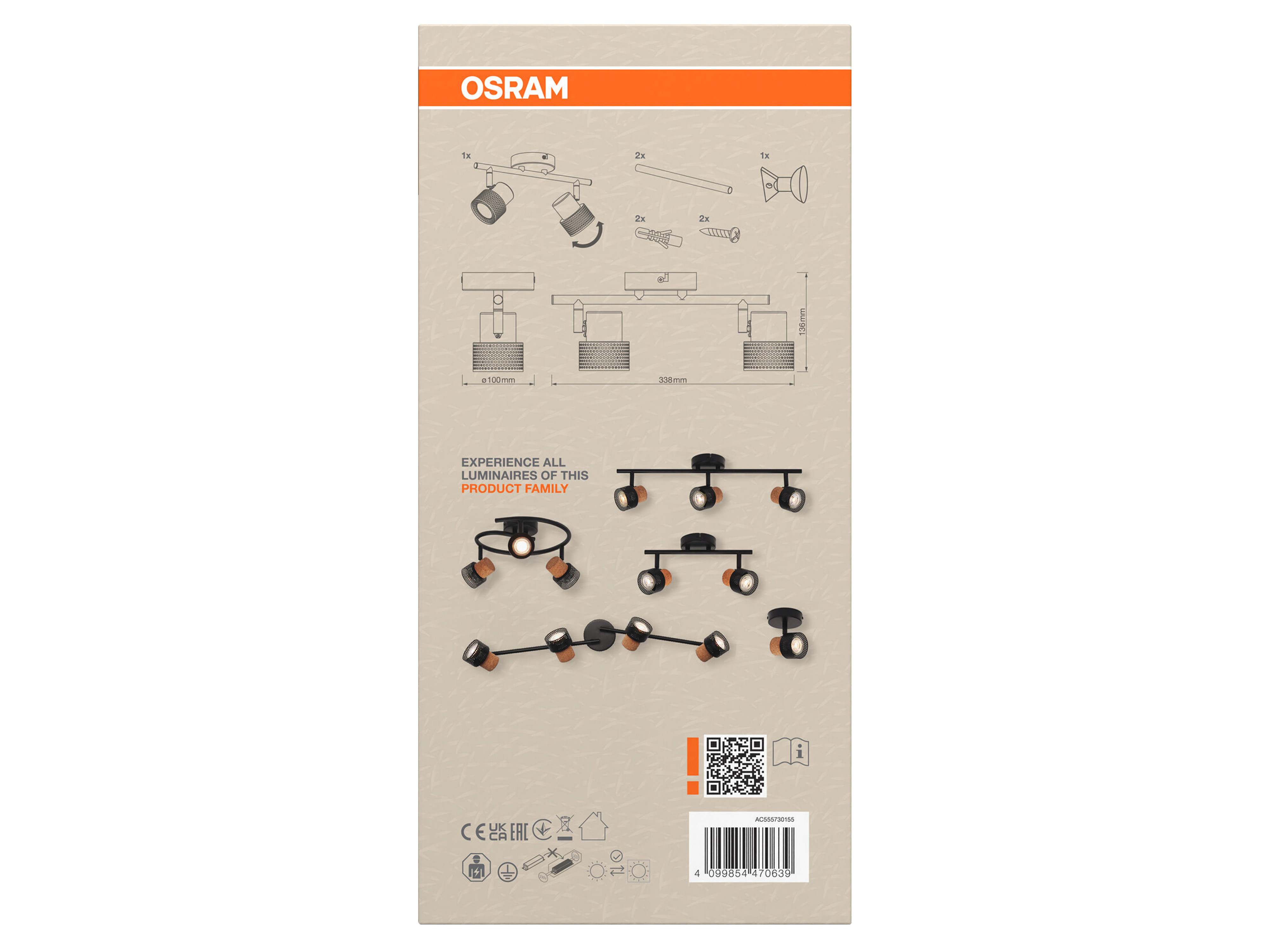 OSRAM LED-Deckenleuchte, GU10, 6,8 W, 460 lm, 2700 K, 2-Spot-Leuchte, dimmbar OSRAM LED-Deckenleuchte, GU10, 6,8 W, 460 lm, 2700 K, 2-Spot-Leuchte, dimmbar
