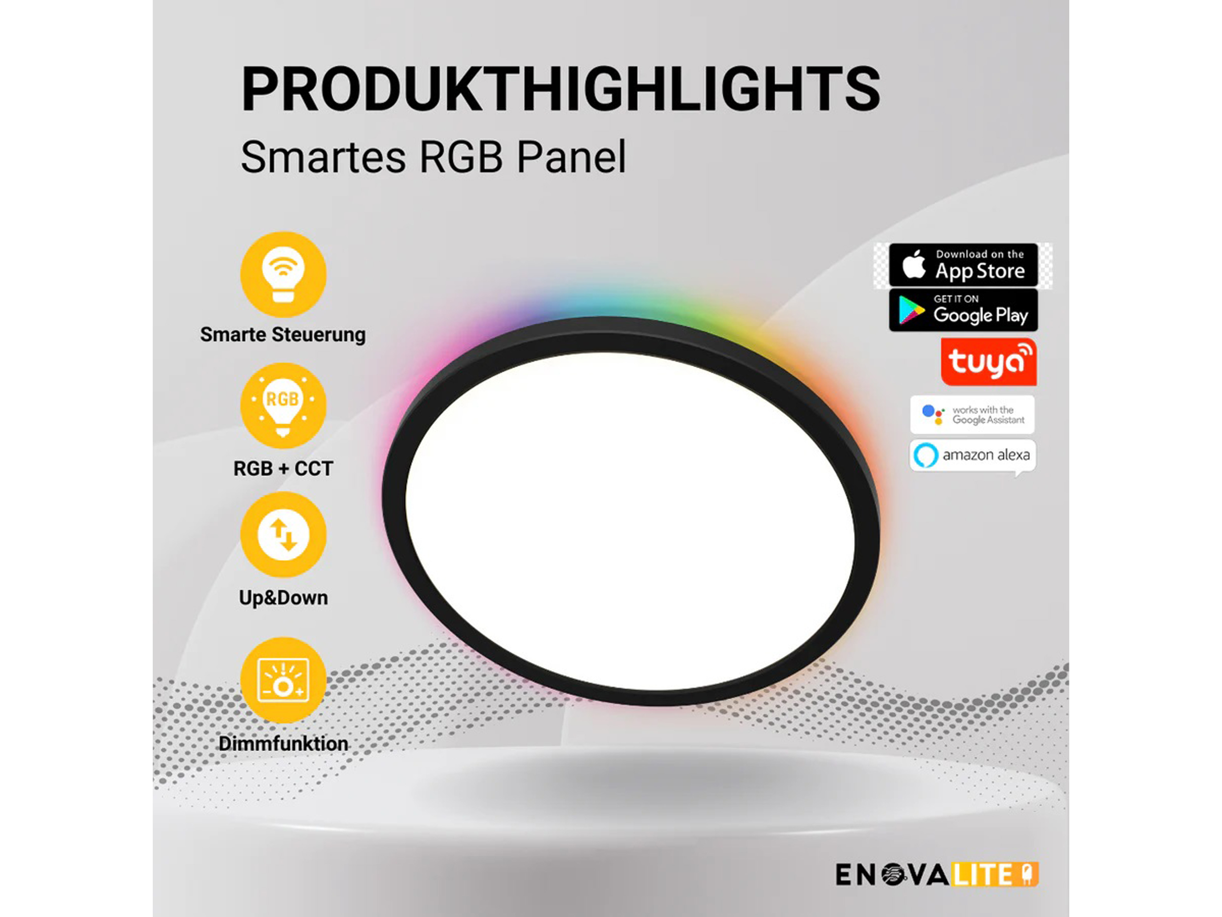 ENOVALITE LED-Panel, EEK: F, 18W, 1880lm, RGBTW, ø290, smart ENOVALITE LED-Panel, EEK: F, 18W, 1880lm, RGBTW, ø290, smart