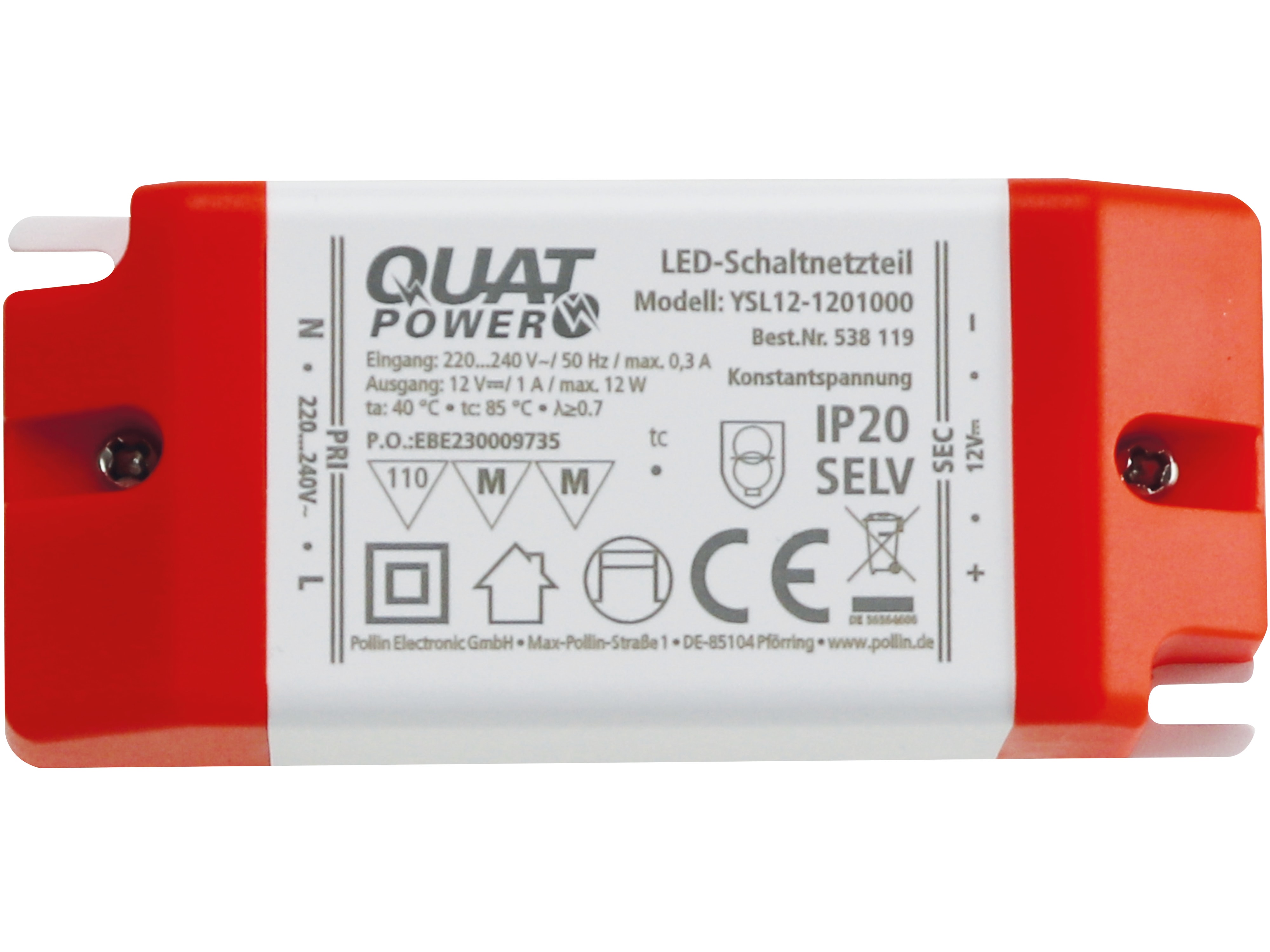 QUATPOWER LED-Schaltnetzteil YSL12-1201000, 12 V-, 12 W