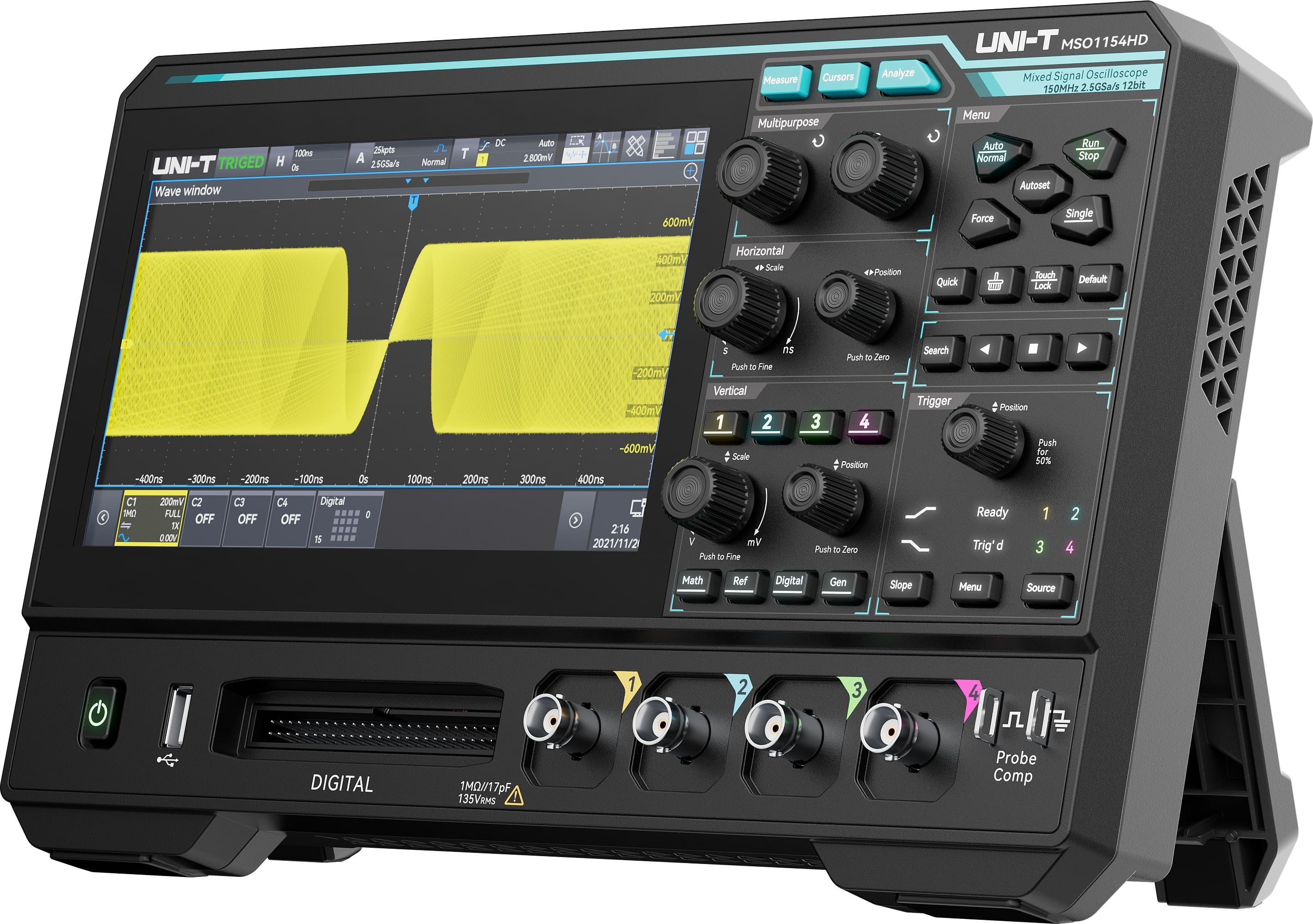 UNI-T Oszilloskop MSO1154HD, 4+16 Kanäle, 2,5 GS/s, 150 MHz UNI-T Oszilloskop MSO1154HD, 4+16 Kanäle, 2,5 GS/s, 150 MHz