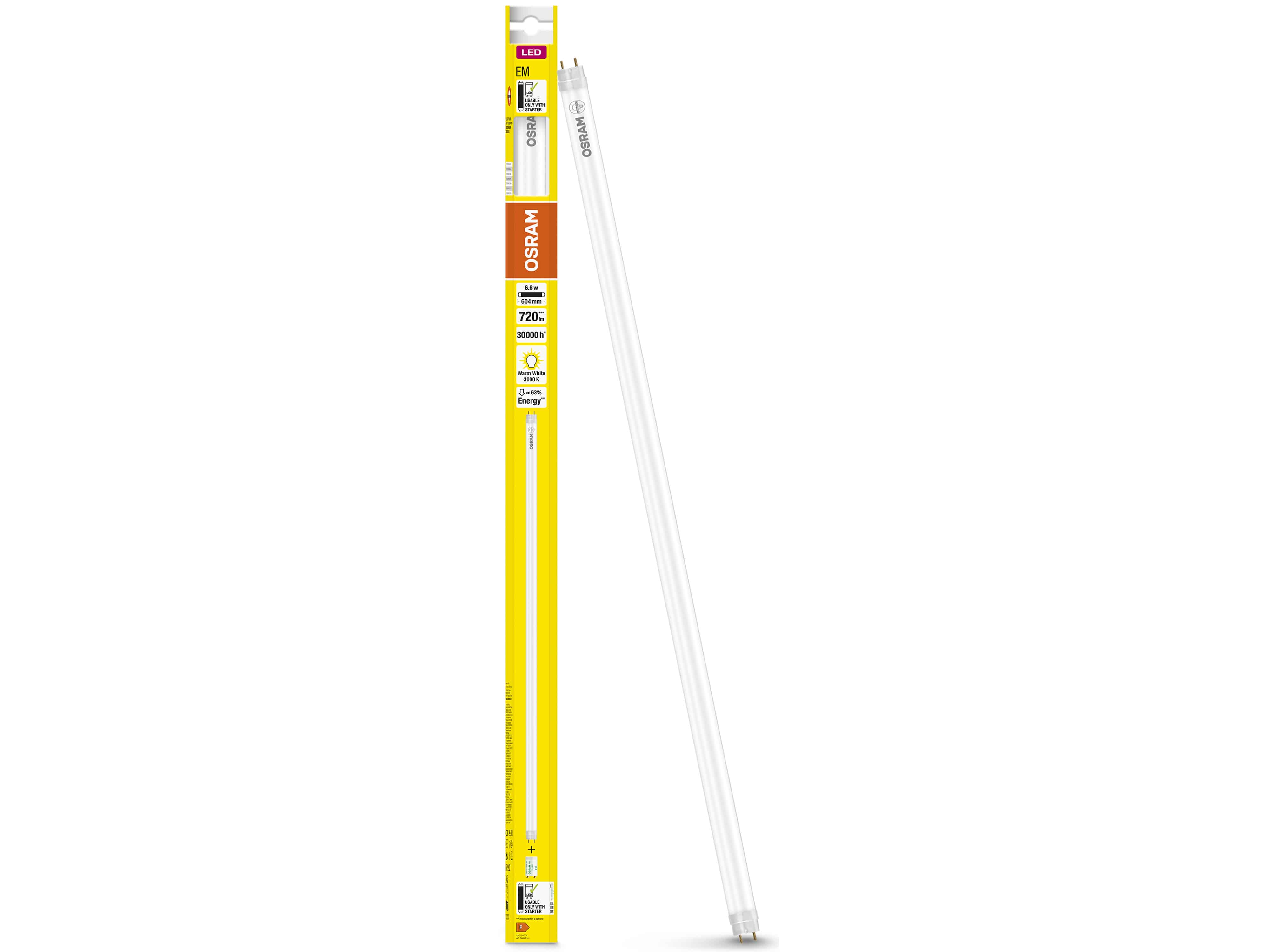 OSRAM LED-Röhre, T8, 600mm, G13, EEK: F, 6,6W, 720lm, 3000K, PC OSRAM LED-Röhre, T8, 600mm, G13, EEK: F, 6,6W, 720lm, 3000K, PC