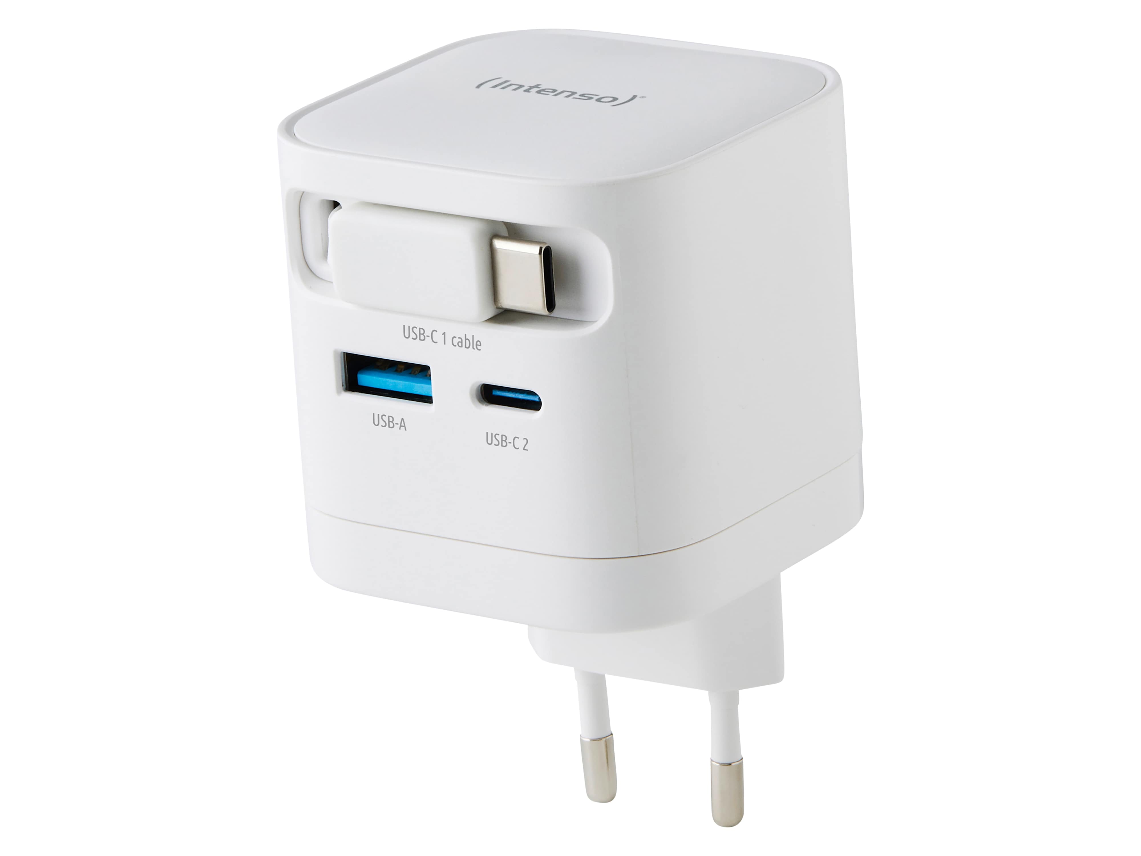 INTENSO Schnellladegerät, 65 W, ausziehbares USB-C Kabel, EU-Stecker, weiß INTENSO Schnellladegerät 7806520, 65 W, weiß