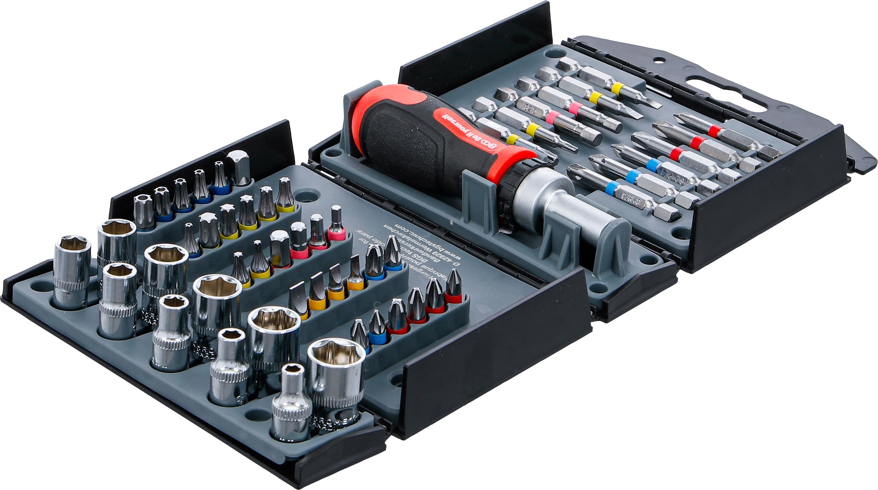 BGS TECHNIC Bit-Steckschlüssel-Satz, 90105, mit Ratschen-Drehgriff, 53-teilig