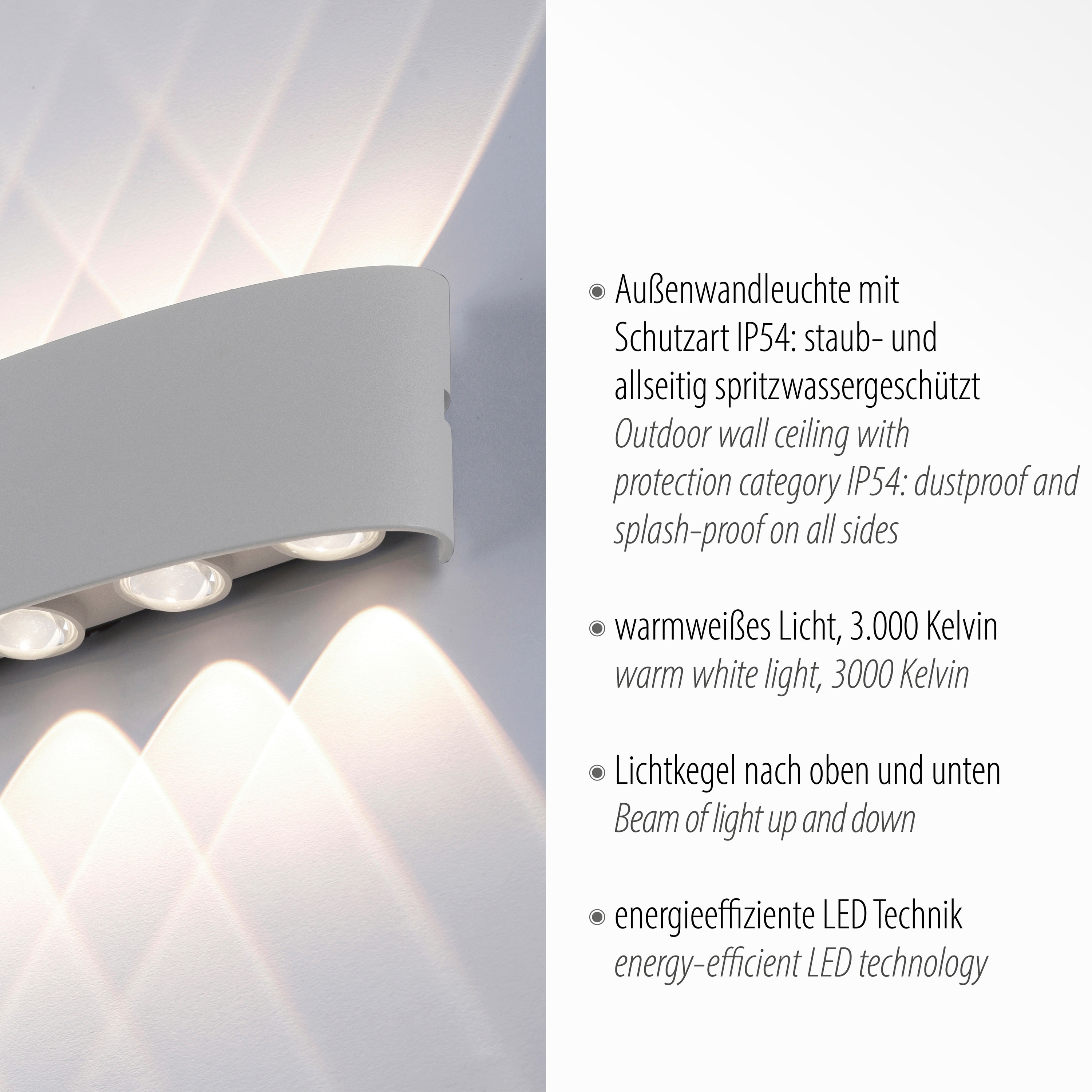PAUL NEUHAUS LED-Wandleuchte 9489-21 silber, 8 W, 1200 lm, 3000 K, IP54 PAUL NEUHAUS LED-Wandleuchte 9489-21 silber, 8 W, 1200 lm, 3000 K, IP54
