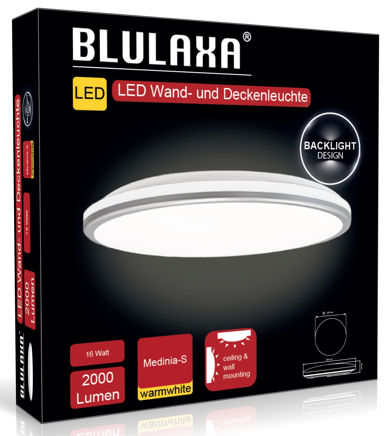 BLULAXA LED-Wand- und Deckenleuchte Medinia-S, 16 W, 3000 K, 2000 lm, warmweiß, IP20, weiß/silber, 285 mm BLULAXA LED-Wand- und Deckenleuchte Medinia-S, 16 W, 3000 K, 2000 lm, warmweiß, IP20, weiß/silber, 285 mm