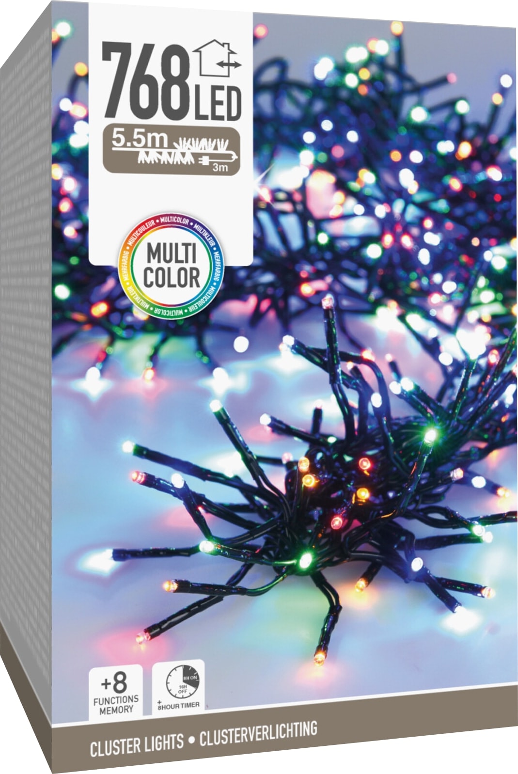KOOPMAN LED-Clusterlichterkette Büschel bunt, 768 LEDs, schwarzes Kabel, Innen/Außen, 8,5m