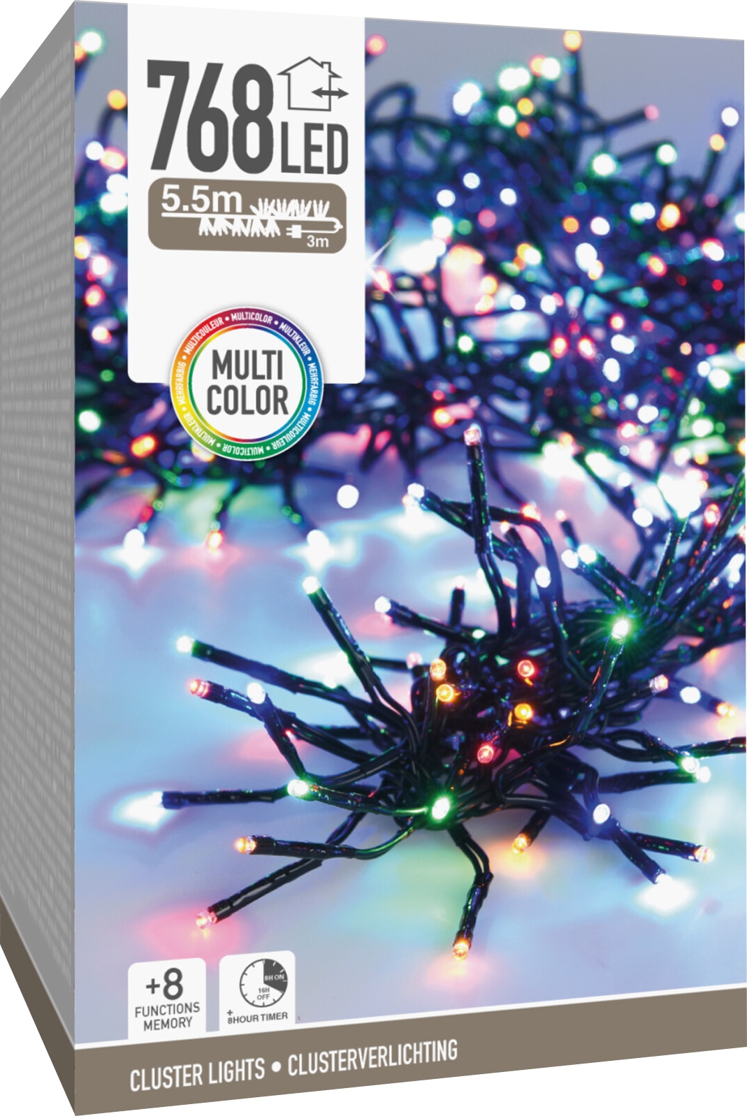 LED-Clusterlichterkette Büschel bunt, 768 LEDs, schwarzes Kabel, Innen/Außen, 8,5m KOOPMAN LED-Clusterlichterkette Büschel bunt, 768 LEDs, schwarzes Kabel, Innen/Außen, 8,5m