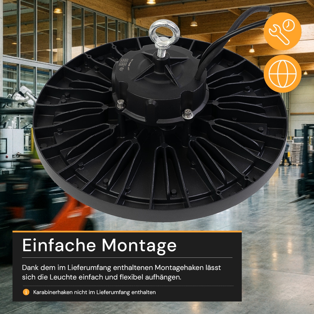 ENOVALITE LED-HighBay-Leuchte, UFO, 120...200 W, CCT, EEK: C, 19200...32000 lm, dimmbar, schwarz ENOVALITE LED-HighBay-Leuchte, UFO, 120...200 W, CCT, EEK: C, 19200...32000 lm, dimmbar, schwarz