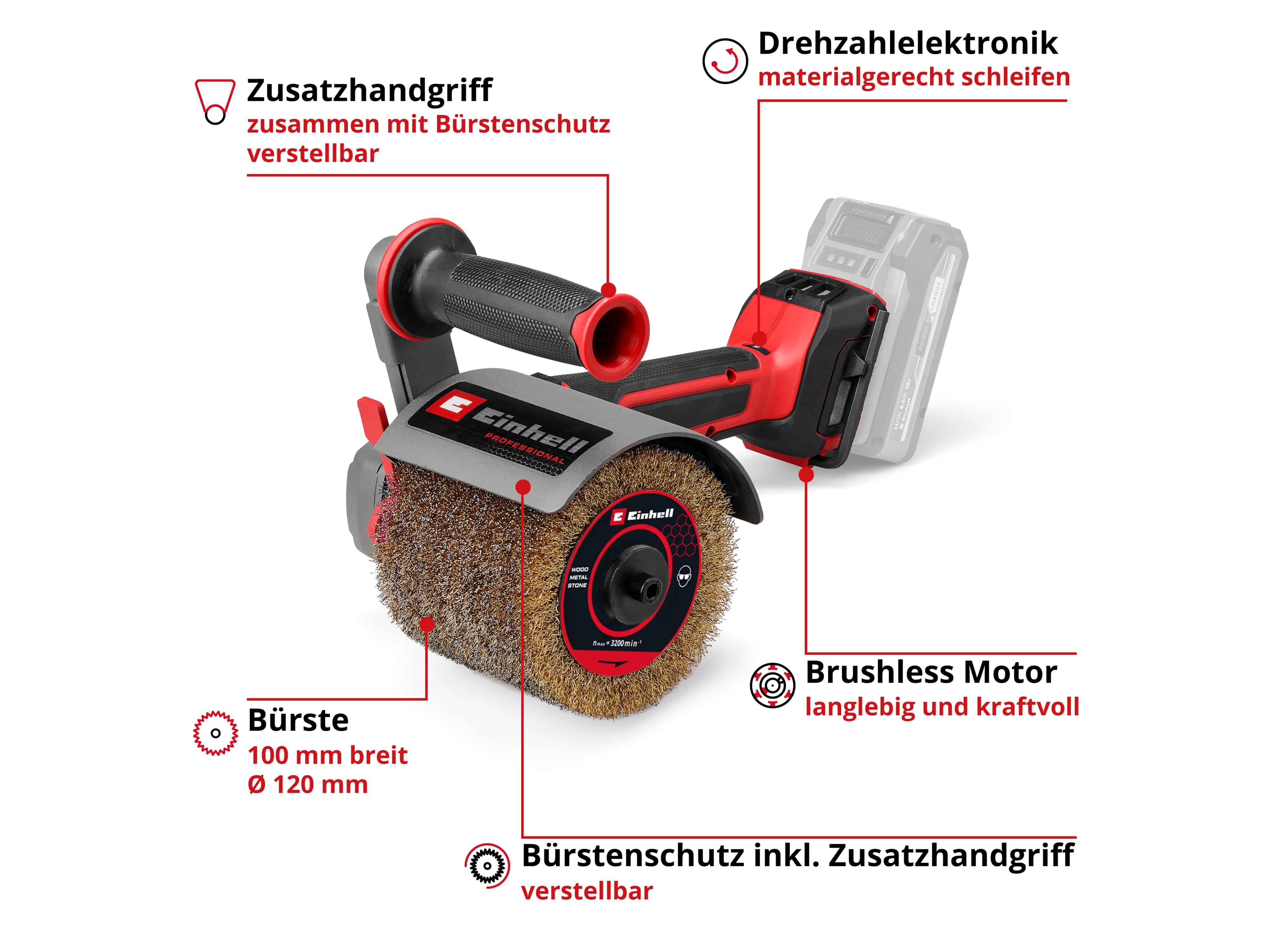 EINHELL PROFESSIONAL Akku-Bürstenschleifer TP-BR 18/32 Li BL, 4468000, Solo EINHELL PROFESSIONAL Akku-Bürstenschleifer TP-BR 18/32 Li BL, 4468000, Solo