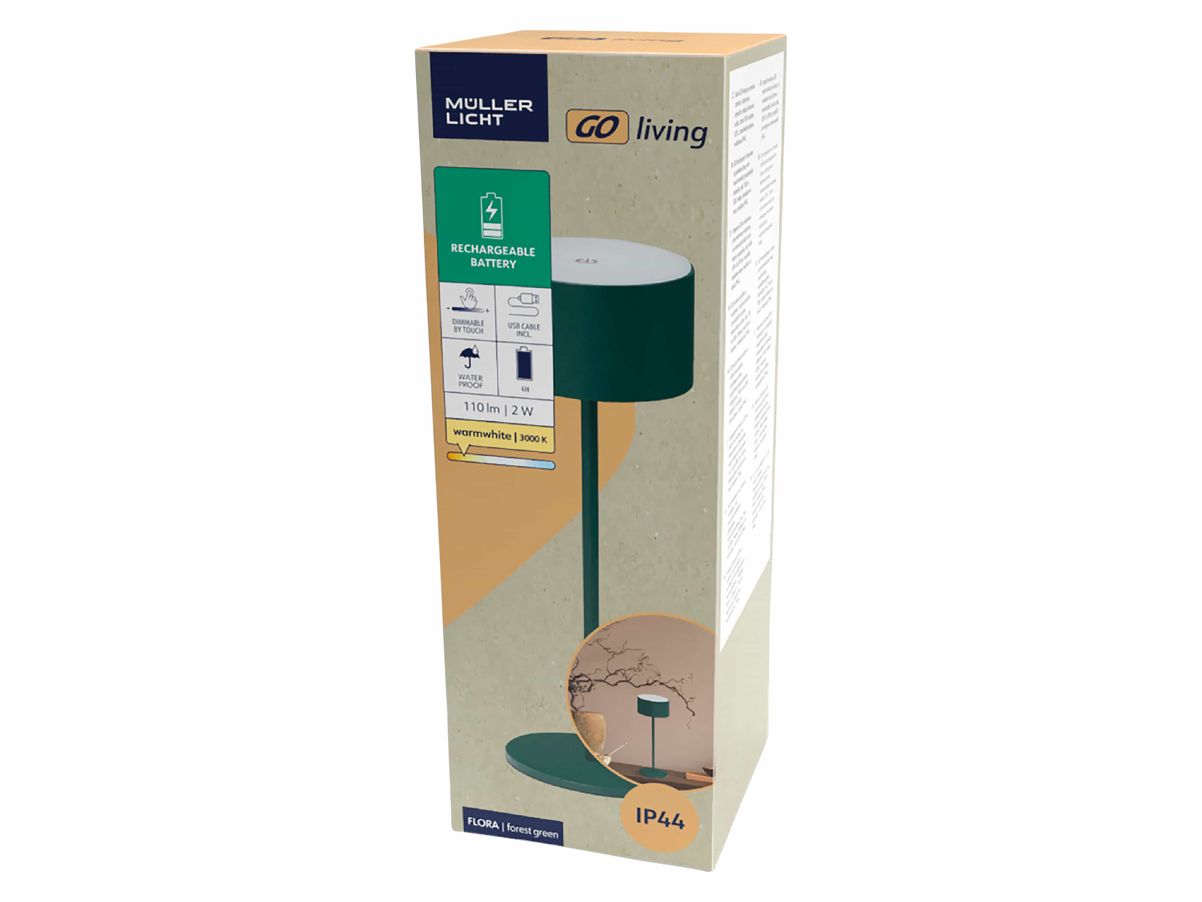 MÜLLER-LICHT LED-Akku-Tischleuchte Flora, 2 W, 110 lm, 3000 K, grün MÜLLER-LICHT LED-Akku-Tischleuchte Flora, 2 W, 110 lm, 3000 K, grün