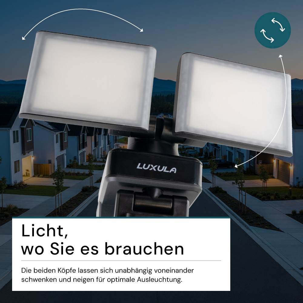 LUXULA LED-Fluter LX400192, mit BM, 2-köpfig, 2x 15 W, 3200 lm, 4000 K