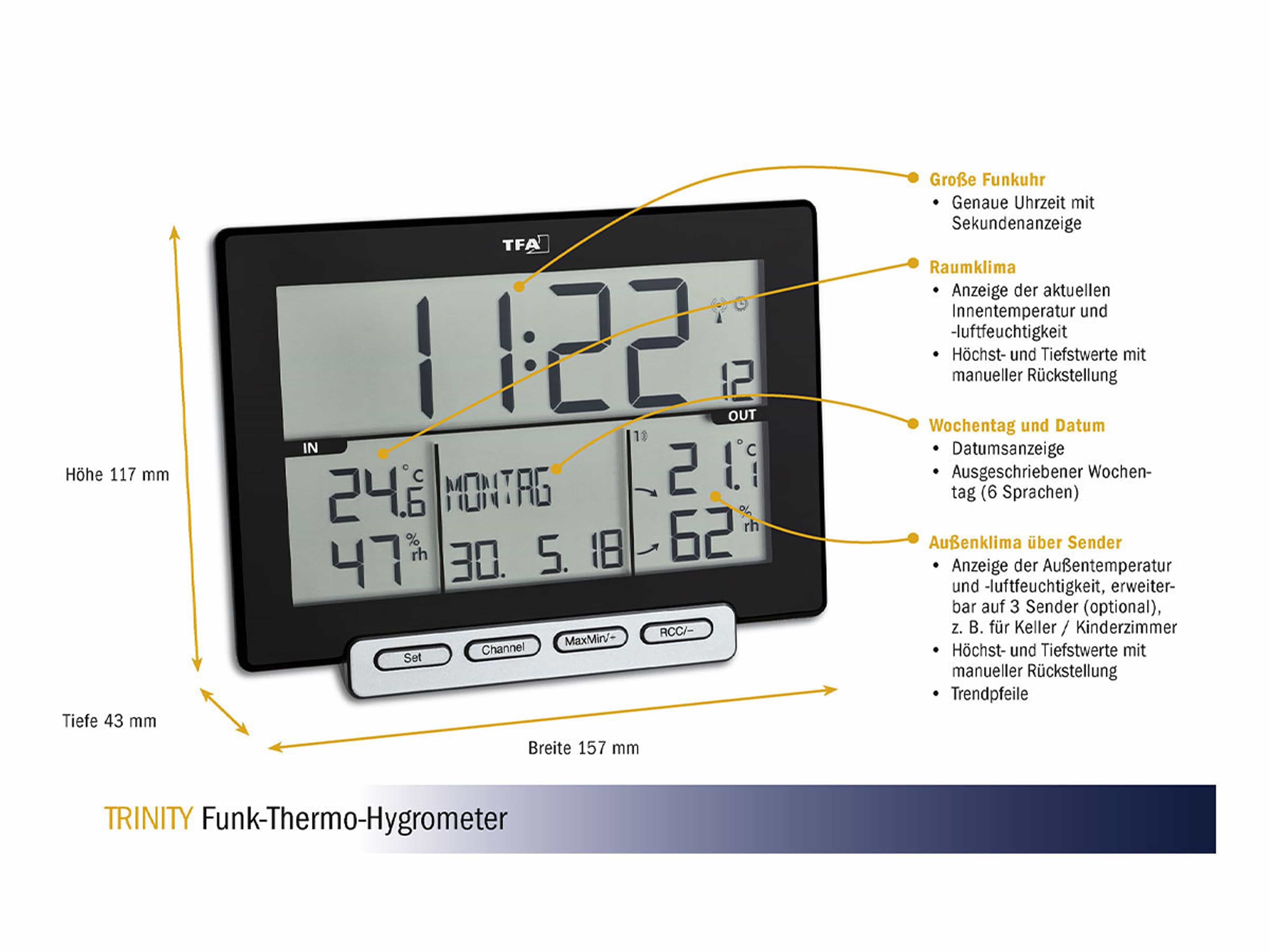 TFA Funk-Thermometer-/Hygrometer Trinity, 30.3058.01 TFA Funk-Thermometer-/Hygrometer Trinity, 30.3058.01