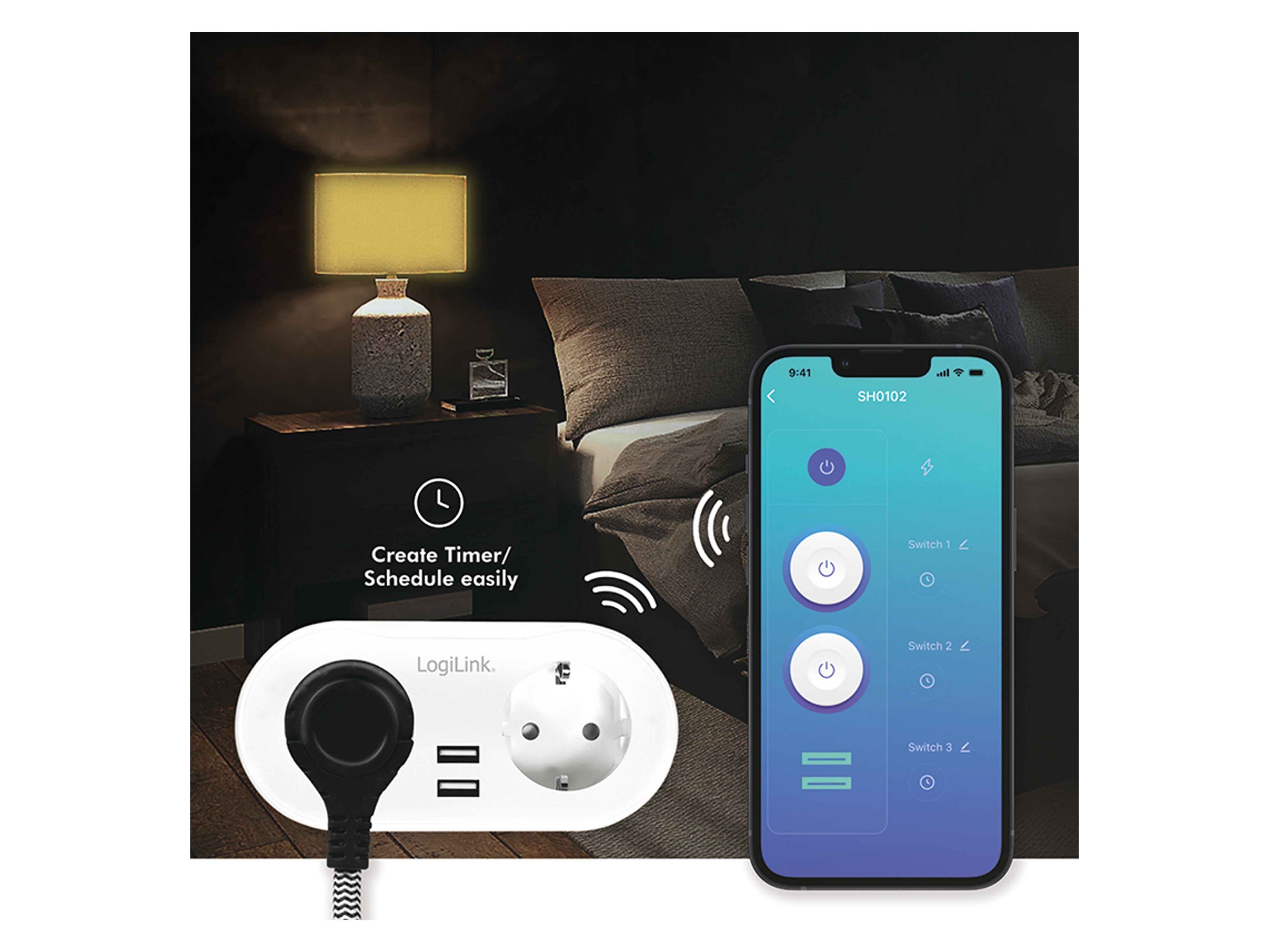 LOGILINK Funksteckdose SH0102, 2-fach, 2x USB, Smart LOGILINK Funksteckdose SH0102, 2-fach, 2x USB, Smart