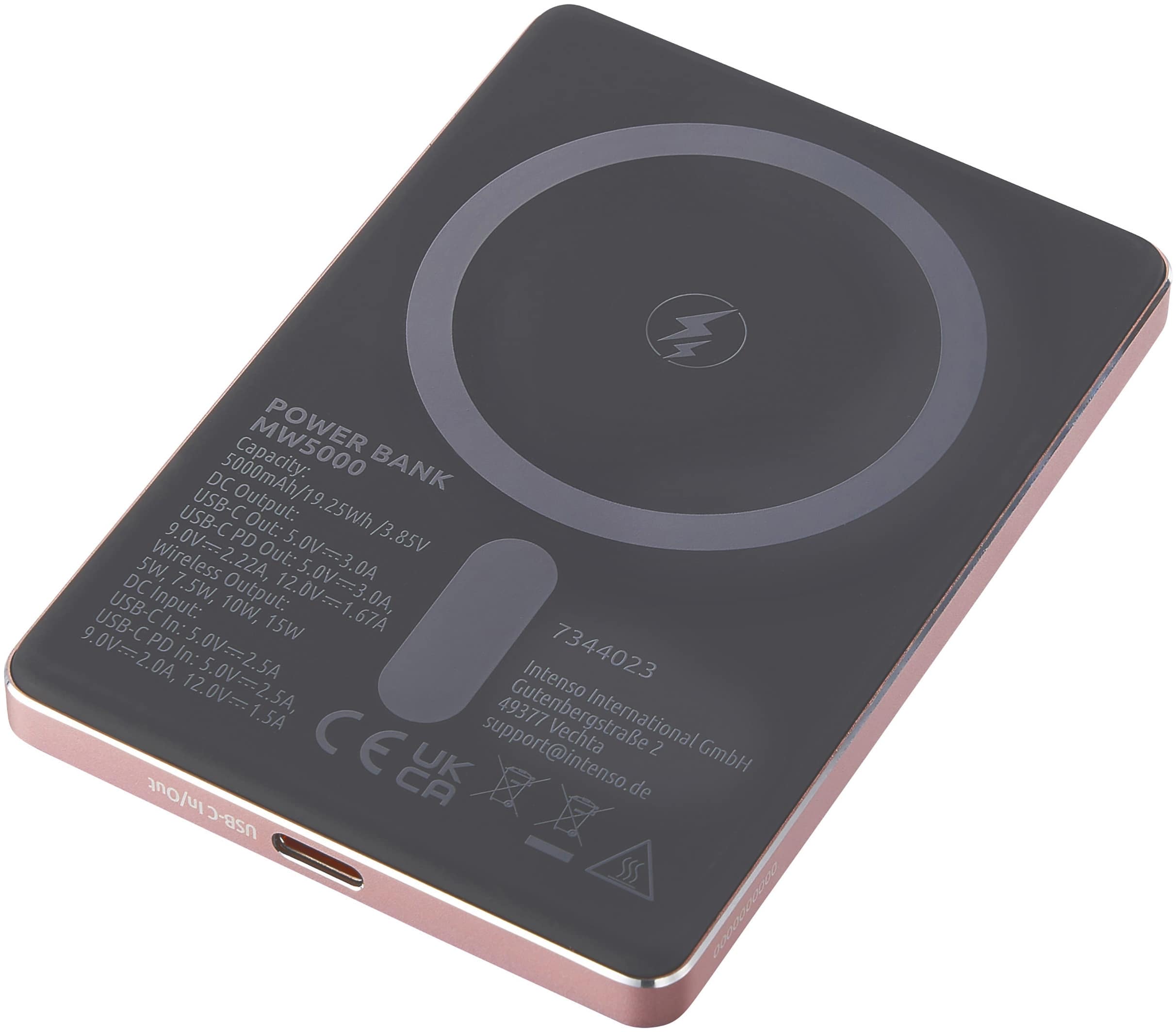 INTENSO Powerbank Magnetic Wireless, MW 5000, 5000 mAh, rose INTENSO Powerbank Magnetic Wireless, MW 5000, 5000 mAh, rose