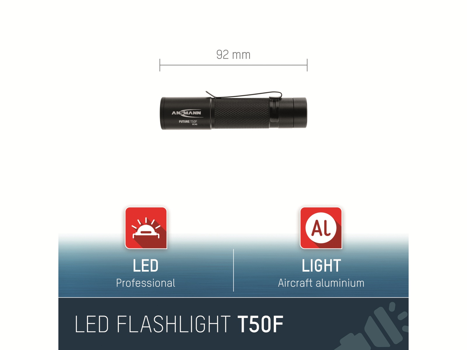 ANSMANN LED-Taschenlampe T50F, Alu, 3W, 60 lm, batteriebetrieben ANSMANN LED-Taschenlampe T50F, Alu, 3W, 60 lm, batteriebetrieben