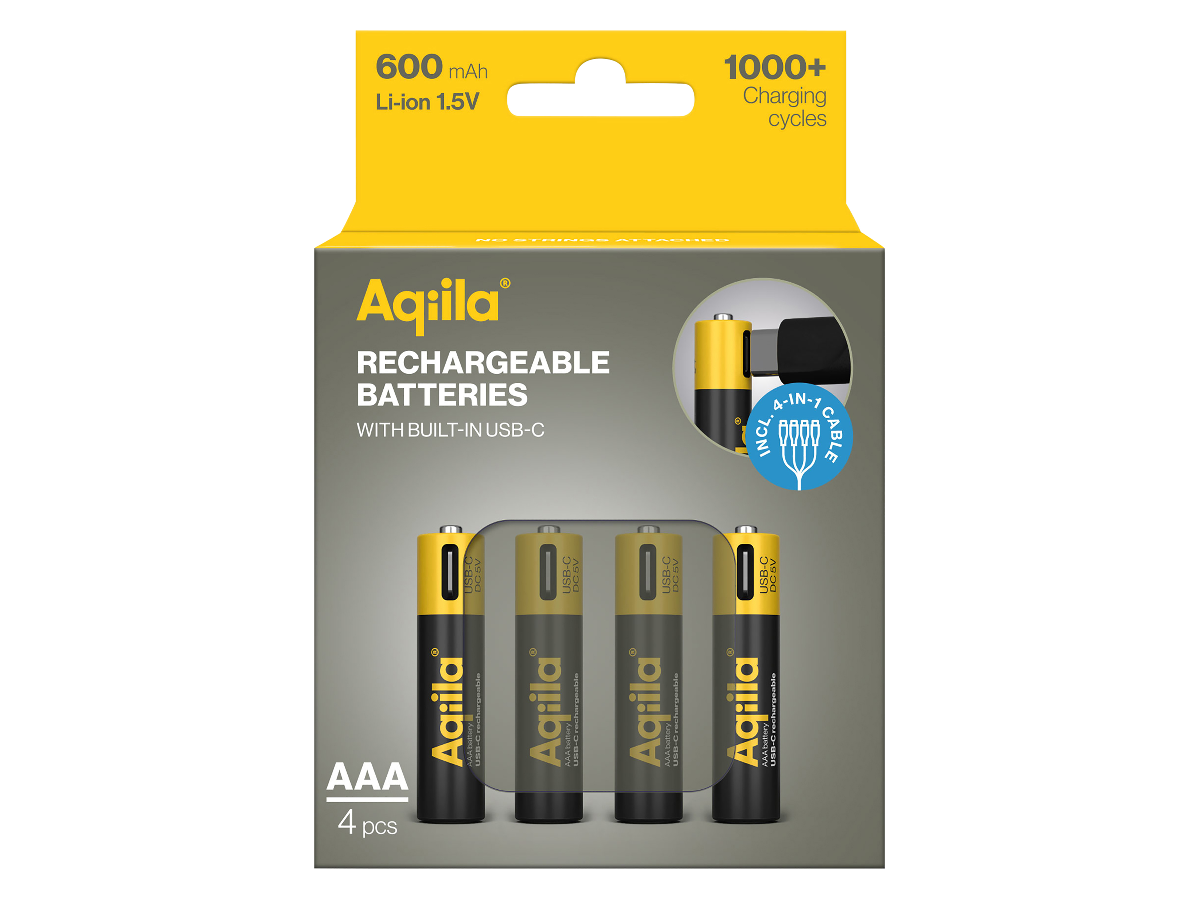AQIILA Li-lon-Akku, AAA, USB-C, 1,5 V, 4er Pack Li-lon-Akku AQILLA, AAA, USB-C, 1,5 V, 4er Pack