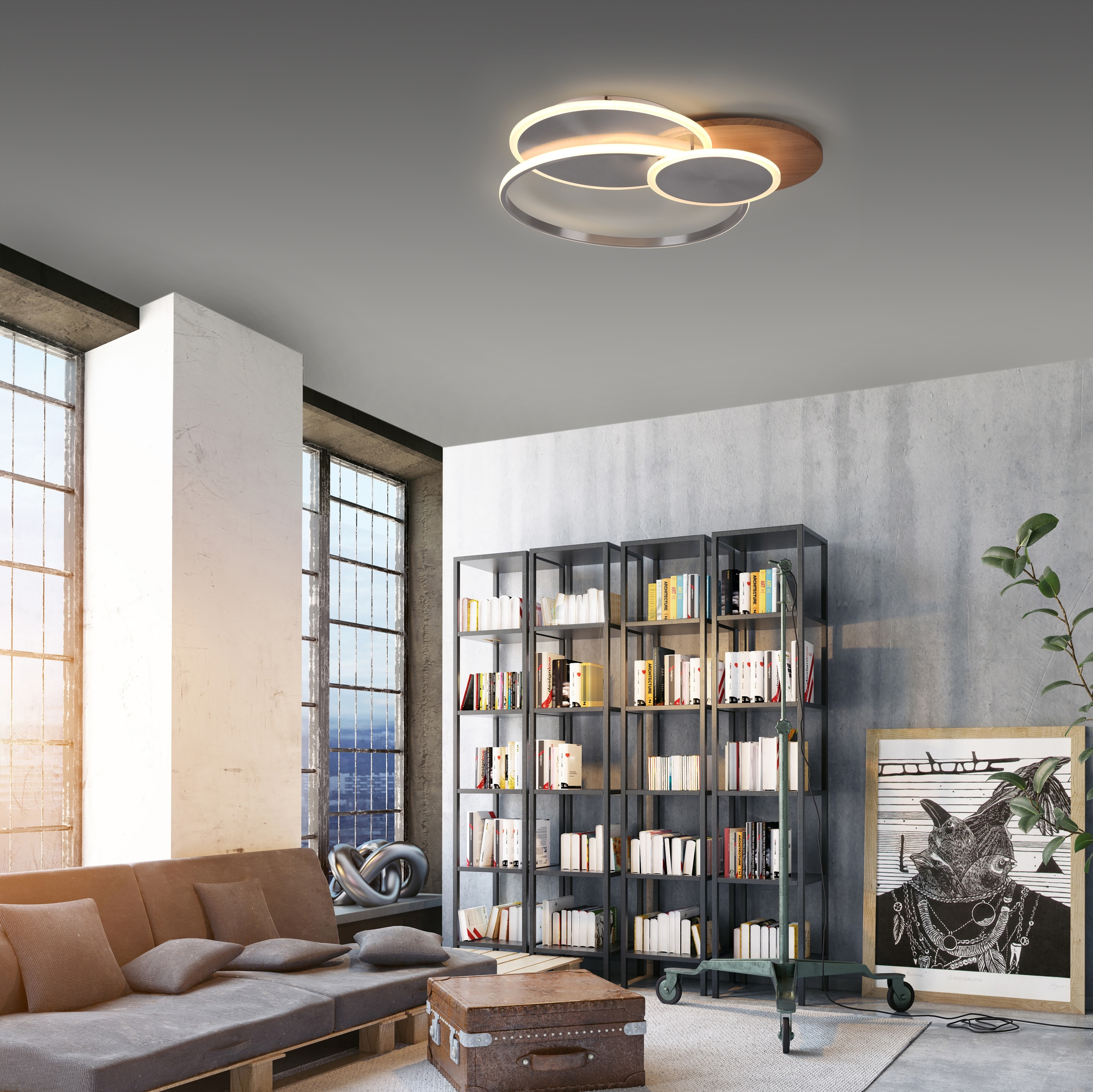 PAUL NEUHAUS LED-Deckenleuchte 8329-79 Silber-Holzdekor, 50 W, 6000 lm, CCT PAUL NEUHAUS LED-Deckenleuchte 8329-79 Silber-Holzdekor, 50 W, 6000 lm, CCT